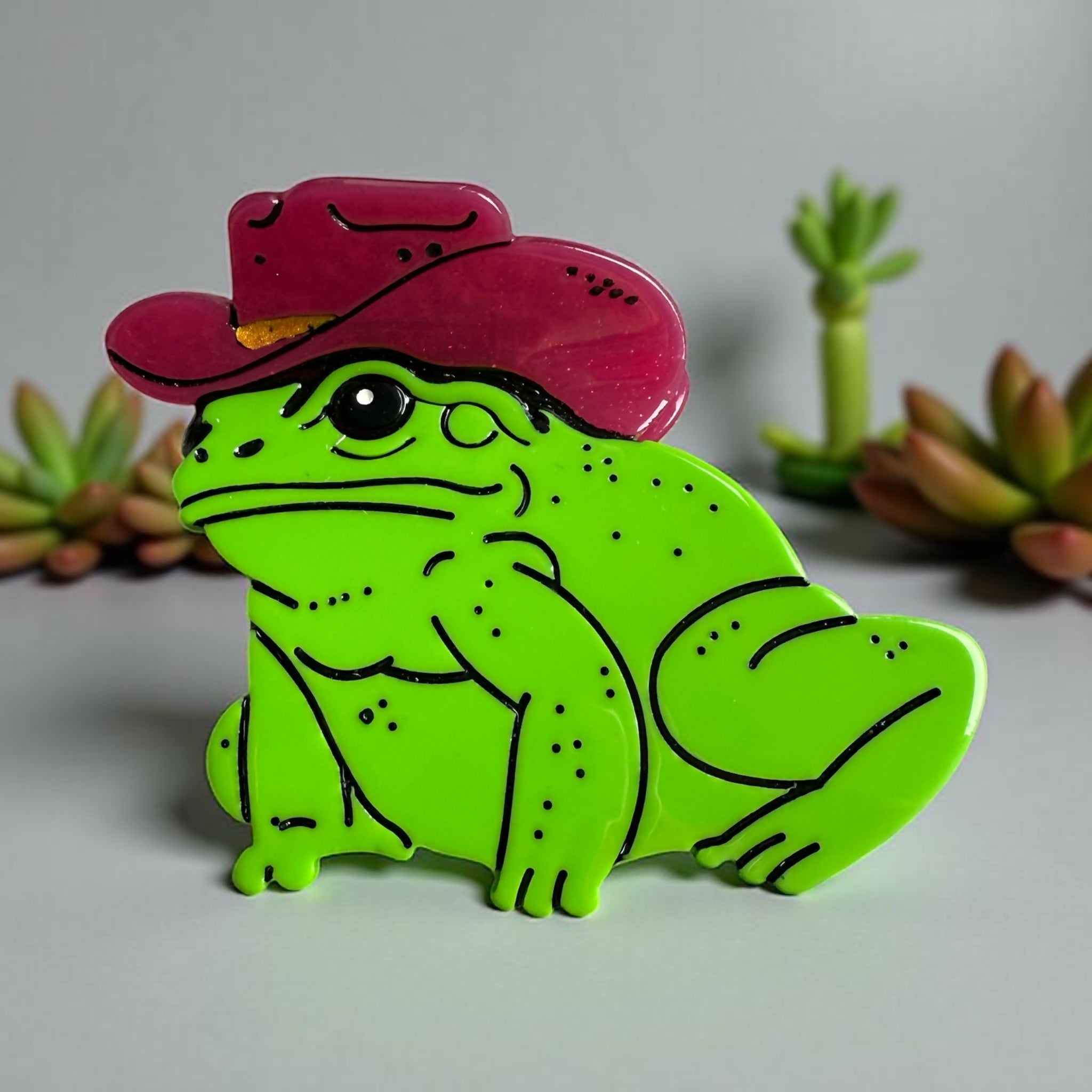 Pink Glitter Cowboy Frog Hair Clip / Claw