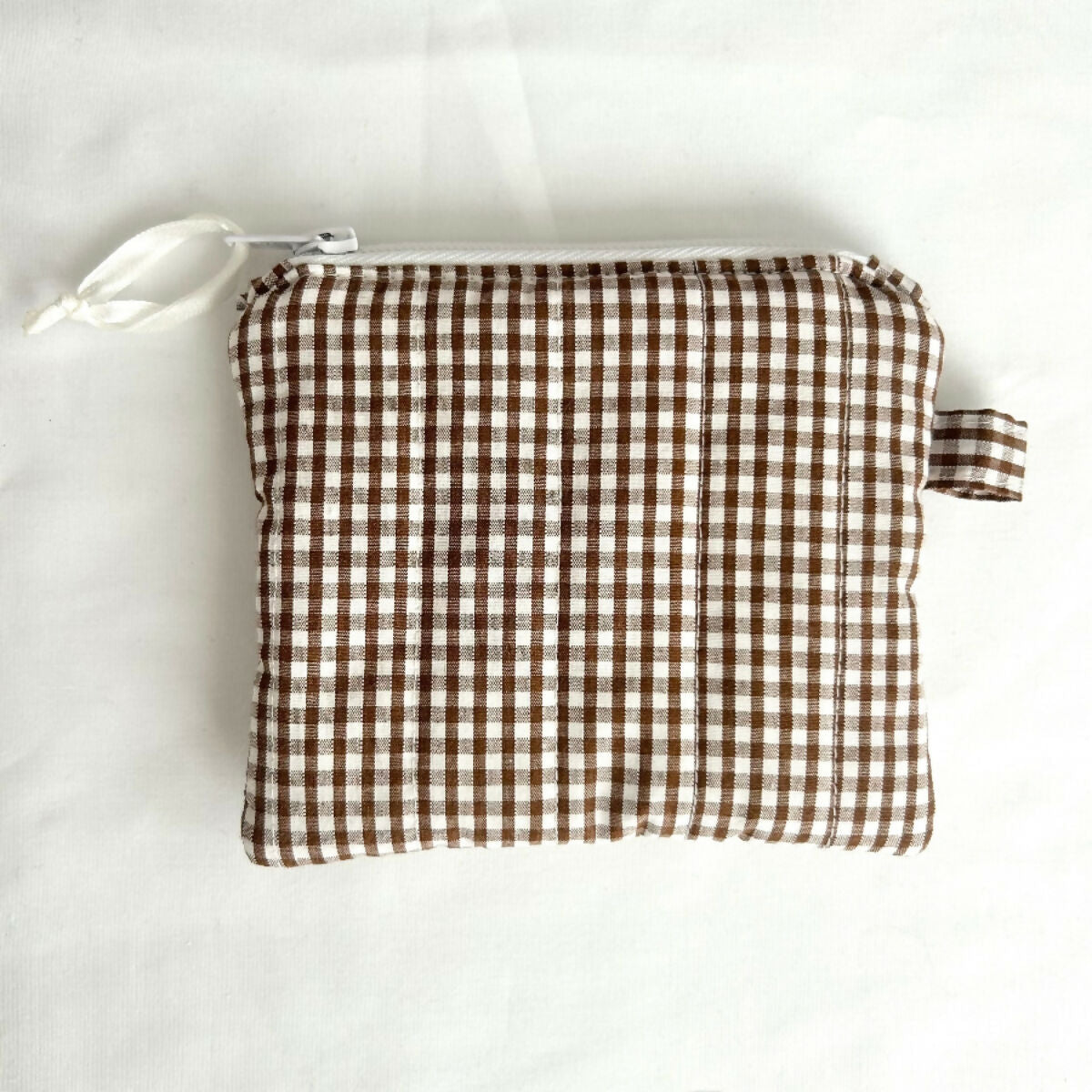 Brown Gingham Quilted Coin Purse / Card Holder