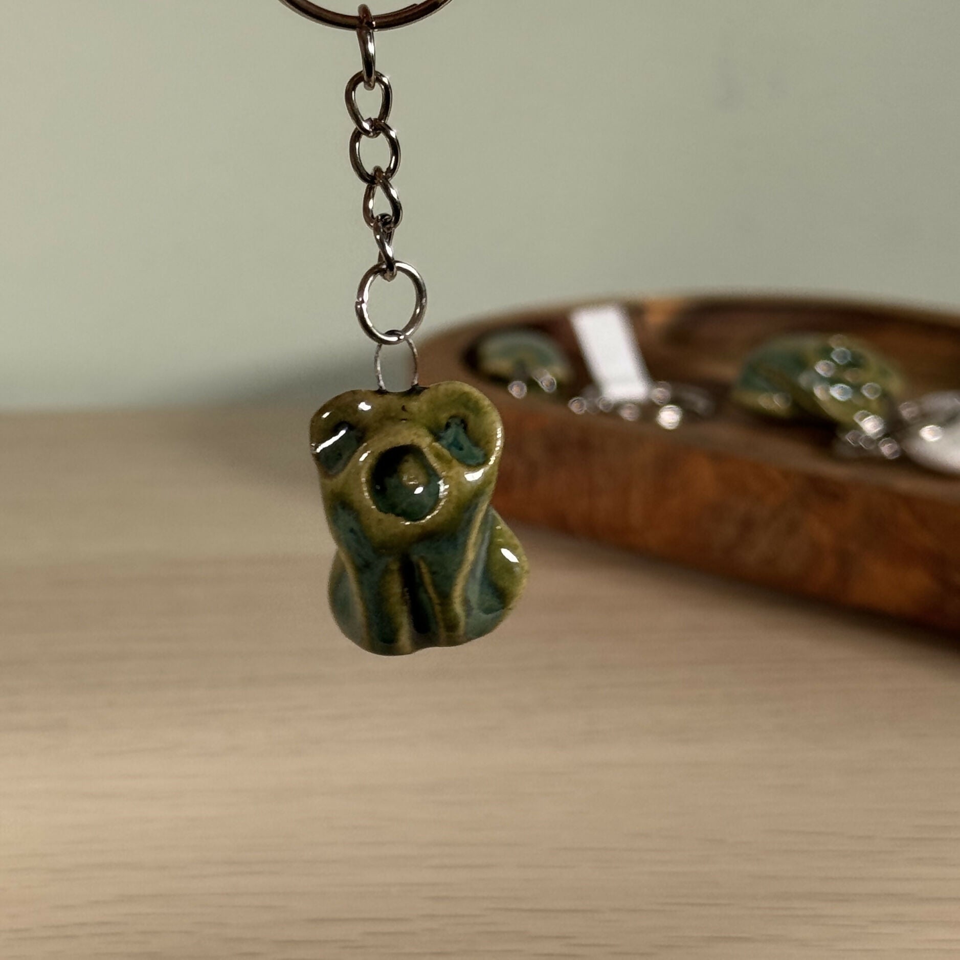 Ceramic Frog Keyring, Reactive Glaze Handmade Frog
