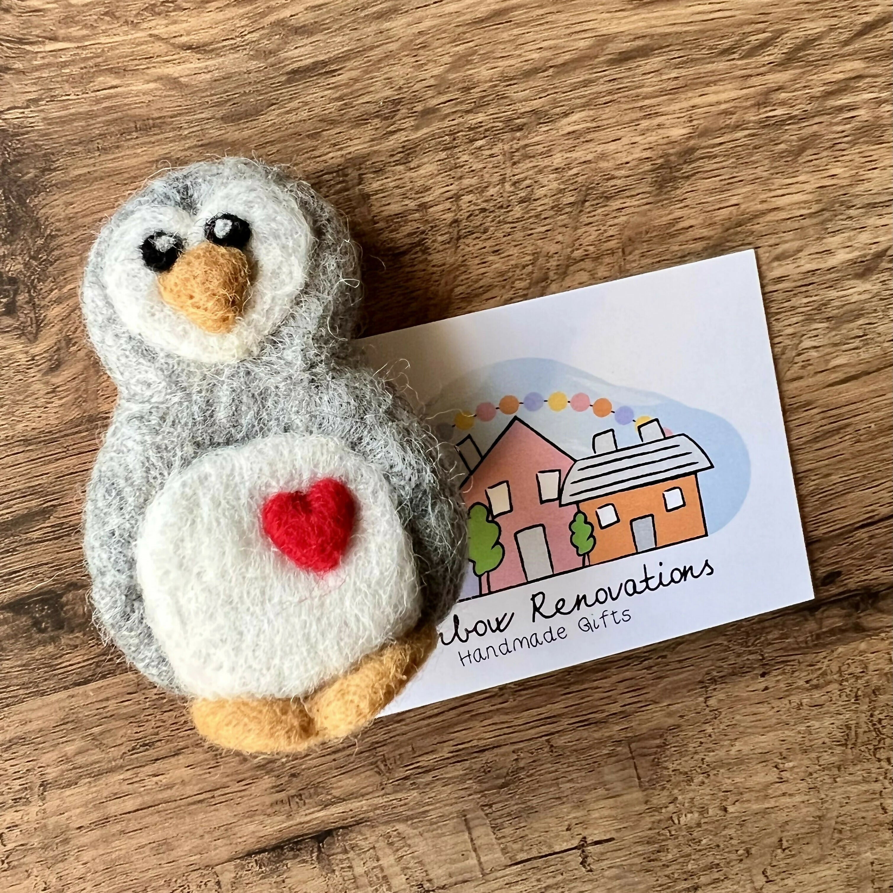 Felted Penguin Heart Magnet
