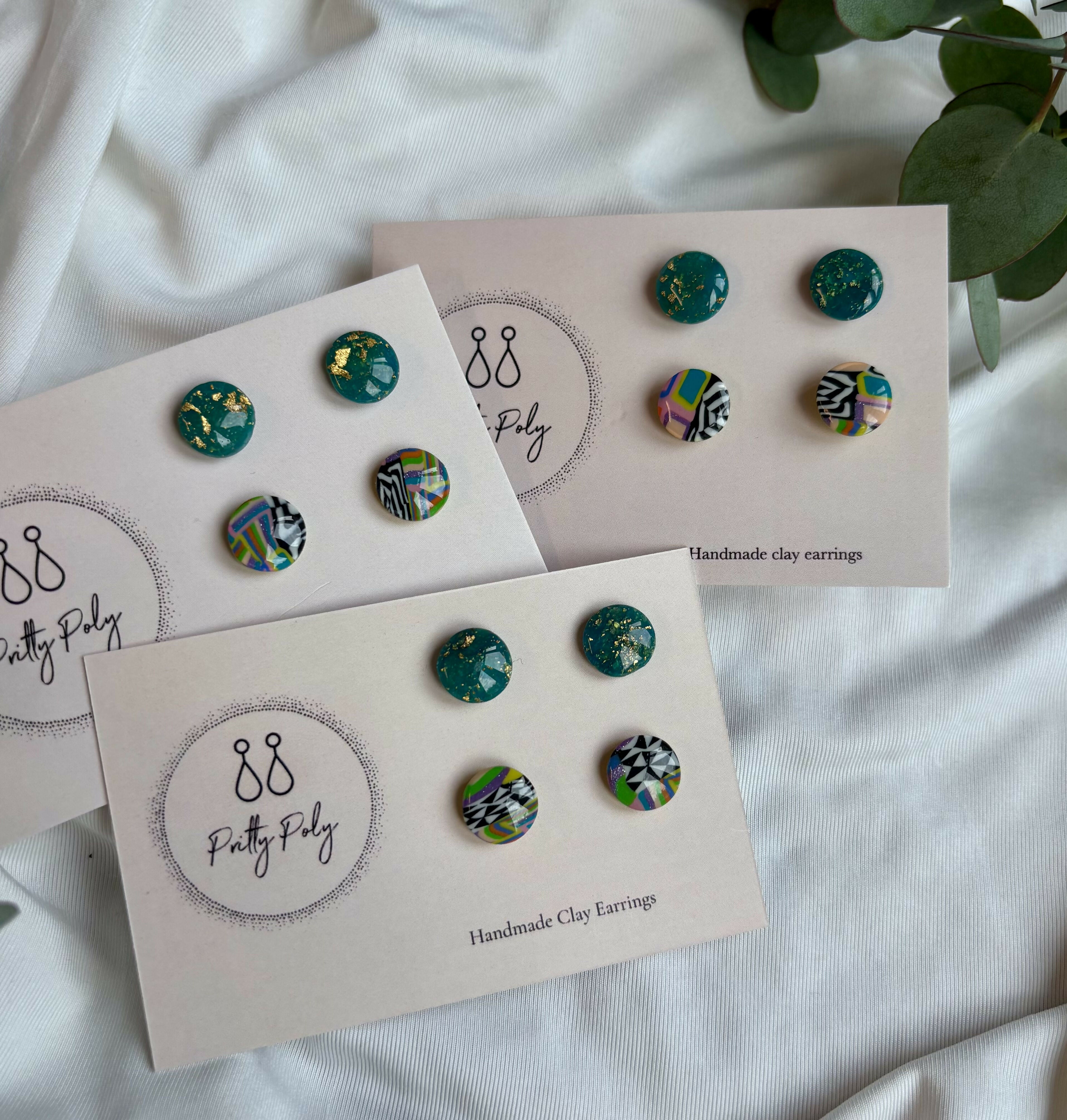 Polymer Clay Stud Pack - Deep Blue & Gold and Colour Pattern