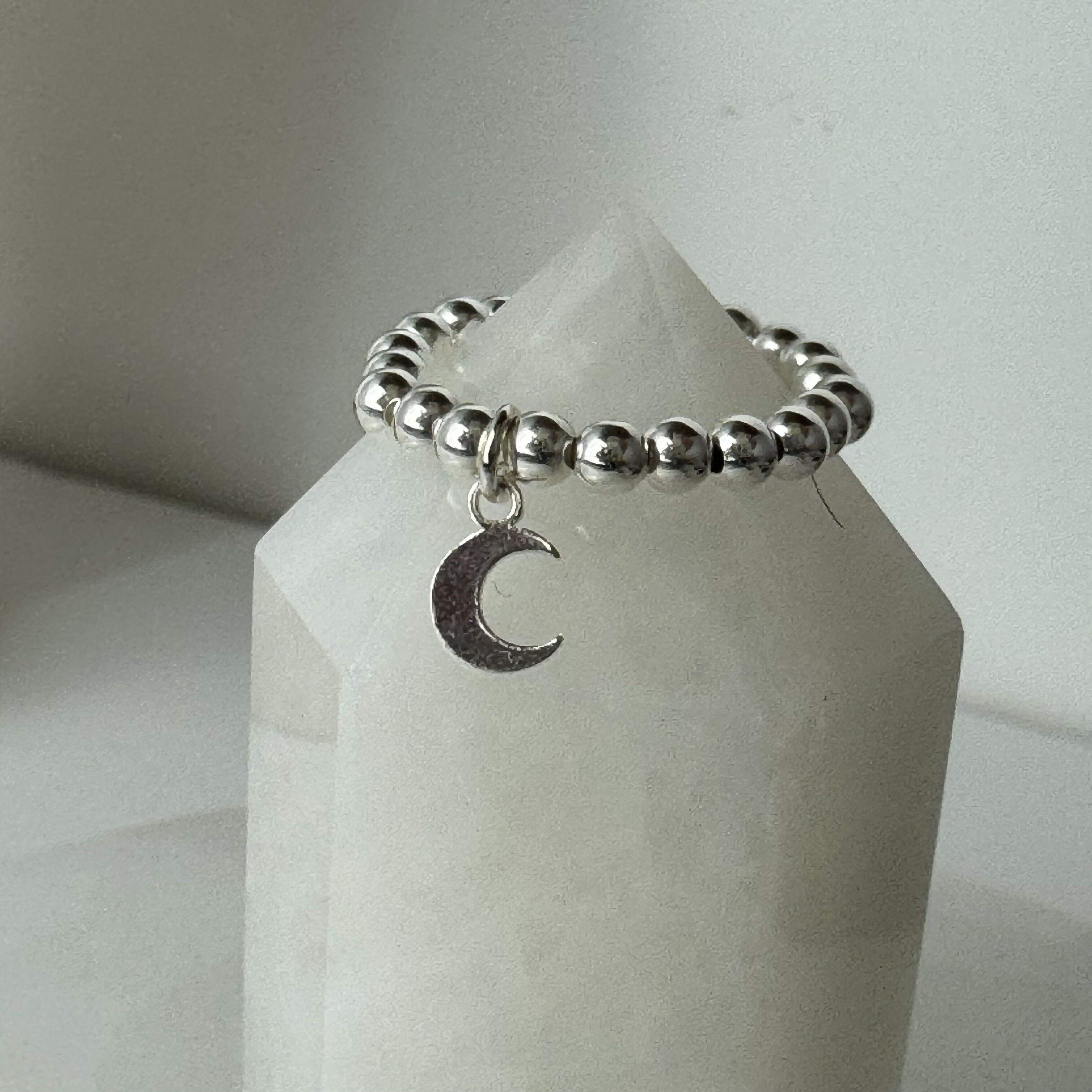 Sterling Silver Stretch Charm Beaded Rings
