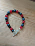 Tibetan Silver Toggle Catch Bracelet with Red Chalcedony, Blue Spotted Jasper & Navy Goldstone.
