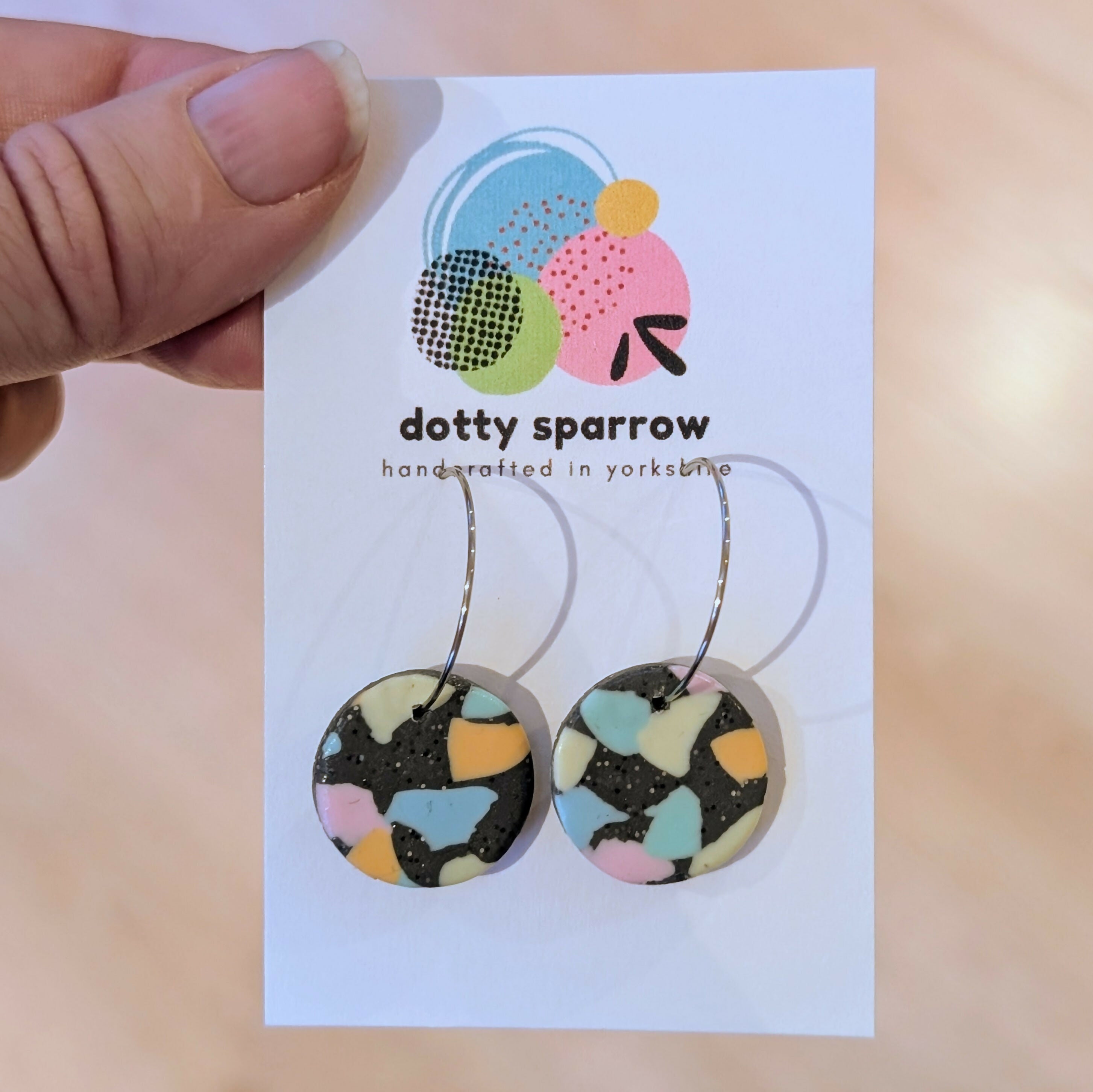 Grey & Pastel Terrazzo Circle Hoop Handmade Polymer Clay Earrings