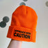 Approach With Caution Cuffed Rectangular Patch Beanie Hat