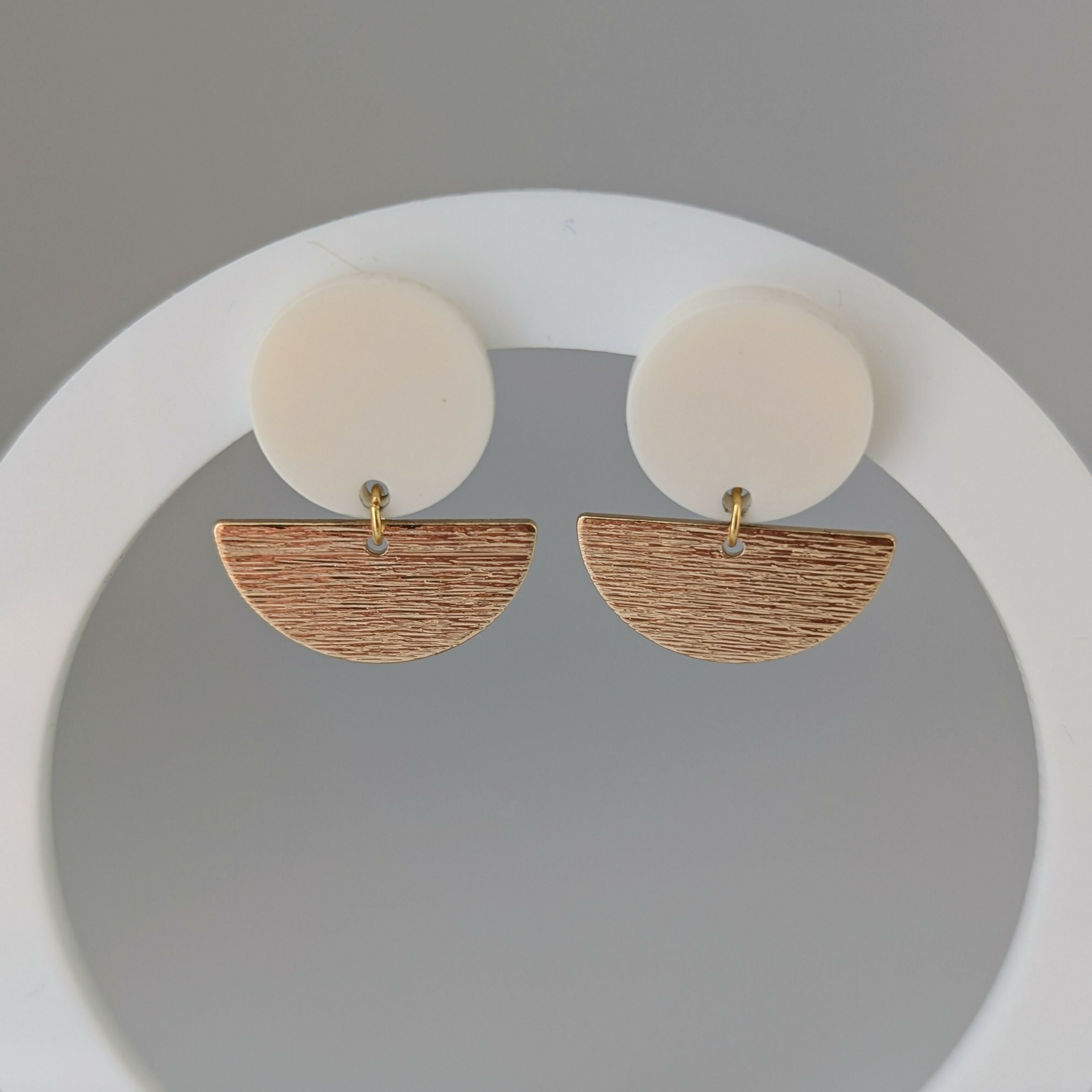 Cream Geometric Earrings in Gold or Silver