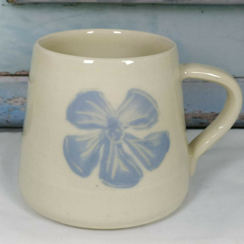 Carved Blue Slip Flower Mug