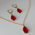Vibrant Red Pink Faceted Crystal Teardop Gold Plated Huggie Earrings