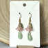 Hanging Pink Flower Green Teardrop Earrings In Gold