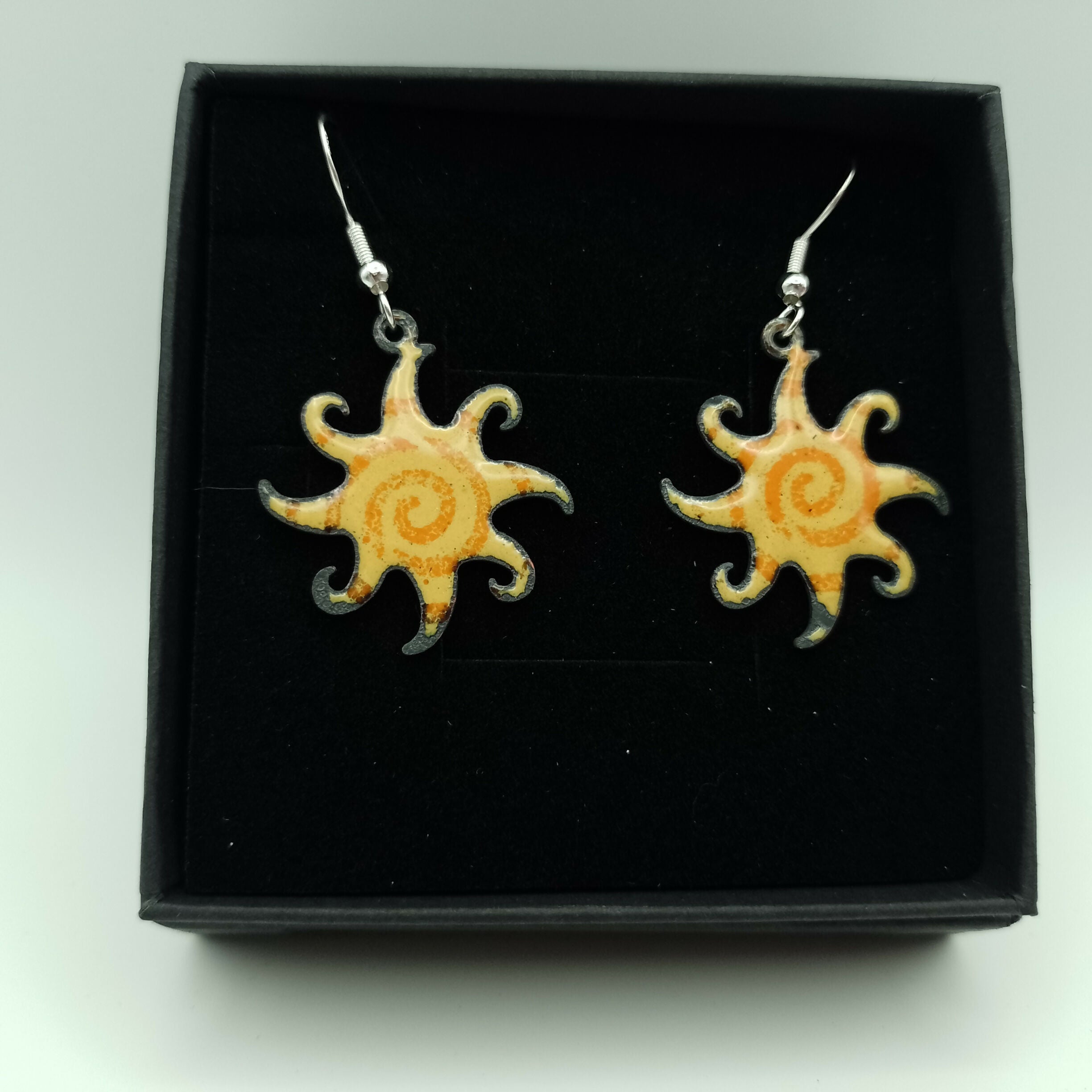 Yellow and Orange Spiral Enamel Earrings