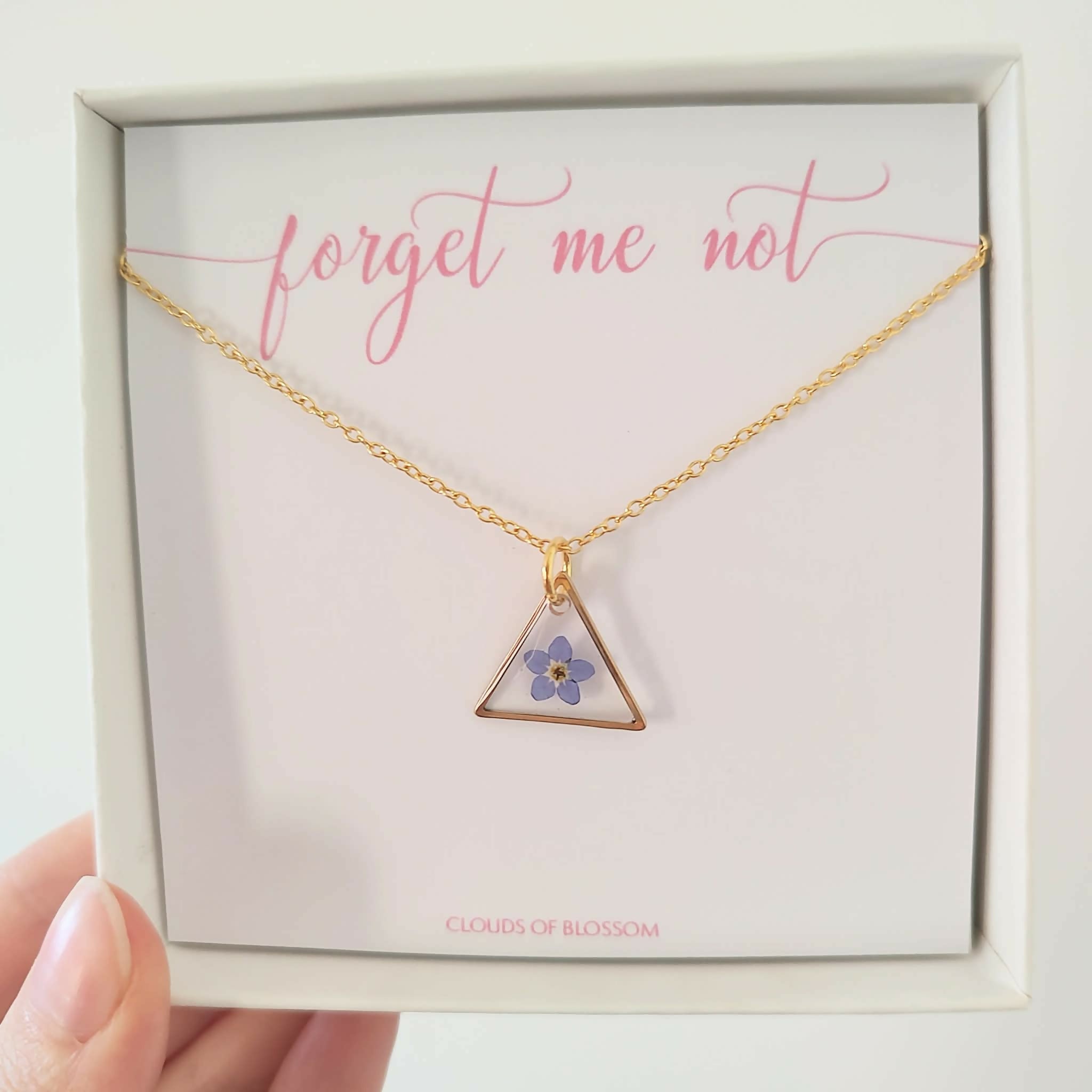 Forget Me Not Triangle Necklace Gold Plated
