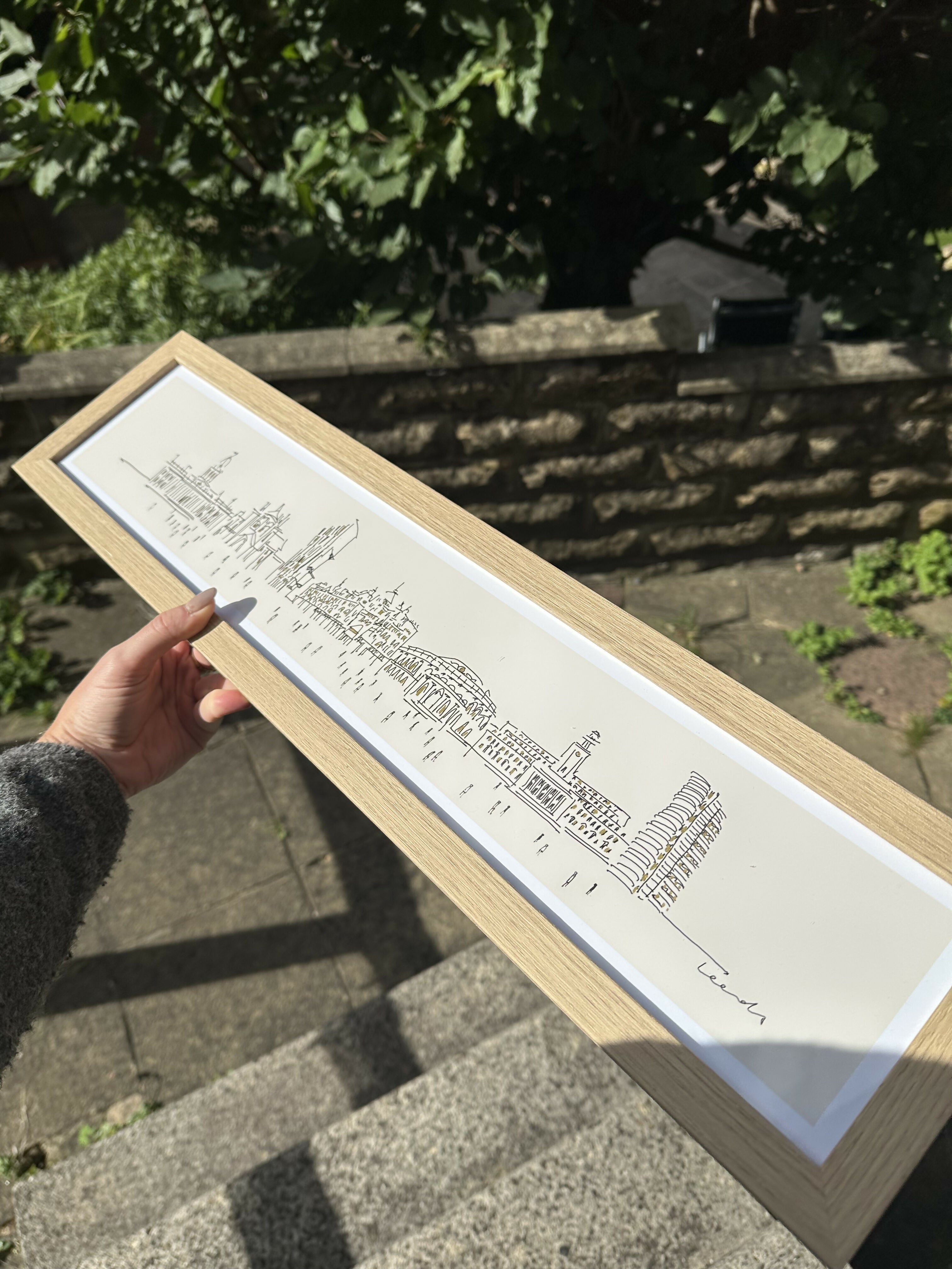 Leeds Skyline Panoramic Gold Details Art Print
