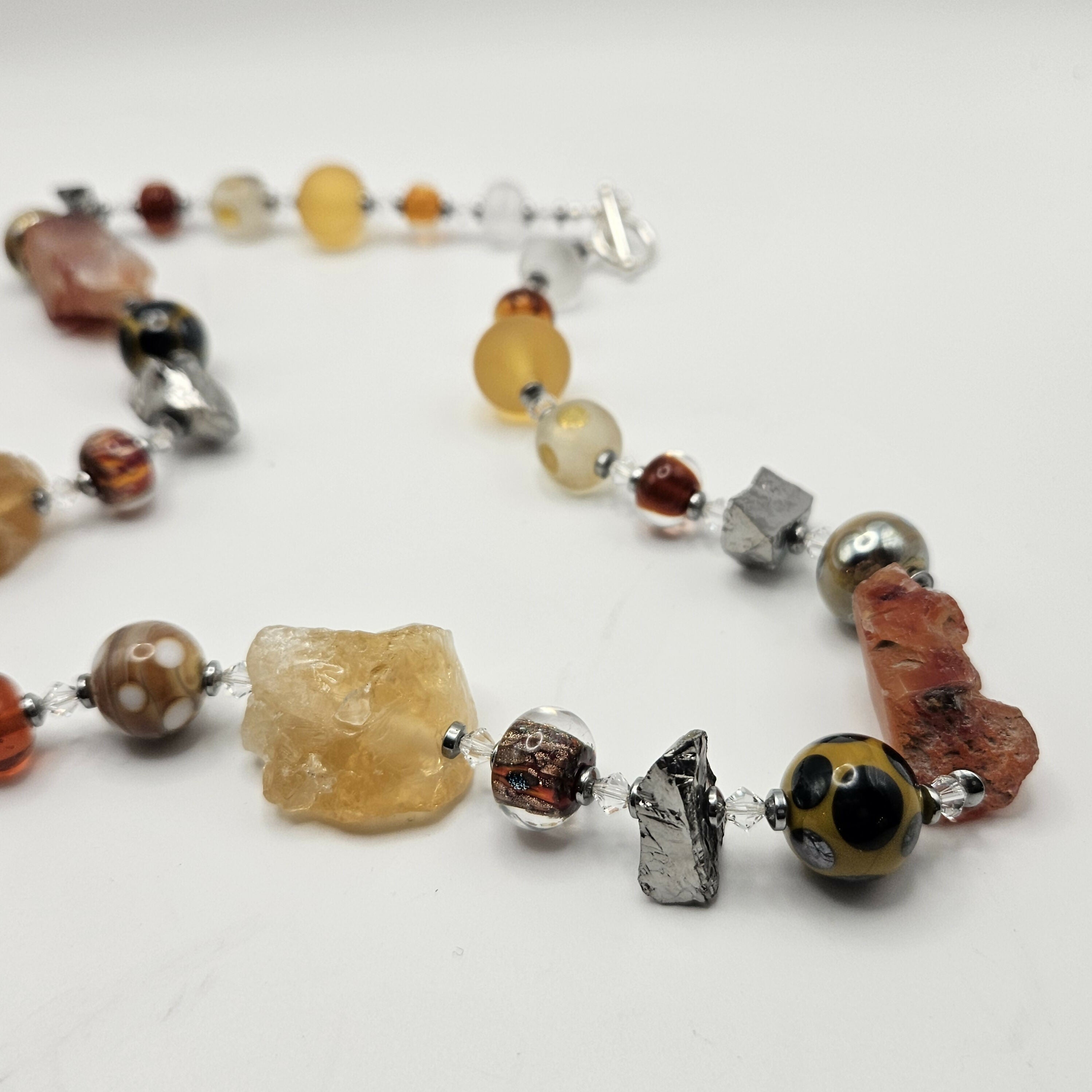 UNIQUE GLASS BEAD AND SEMI PRECIOUS STONE NECKLACE