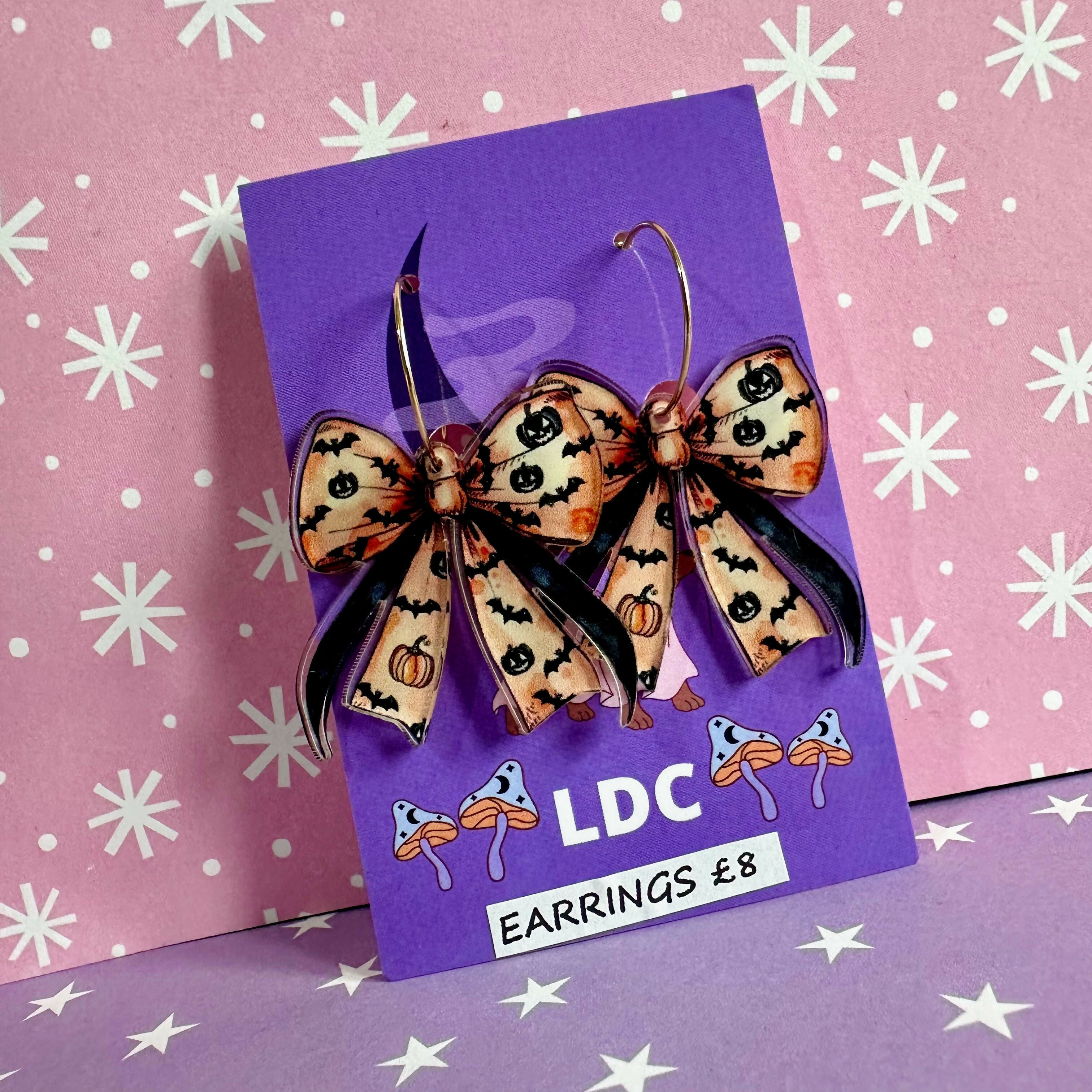 Acrylic Bow Hoop Earrings Bat