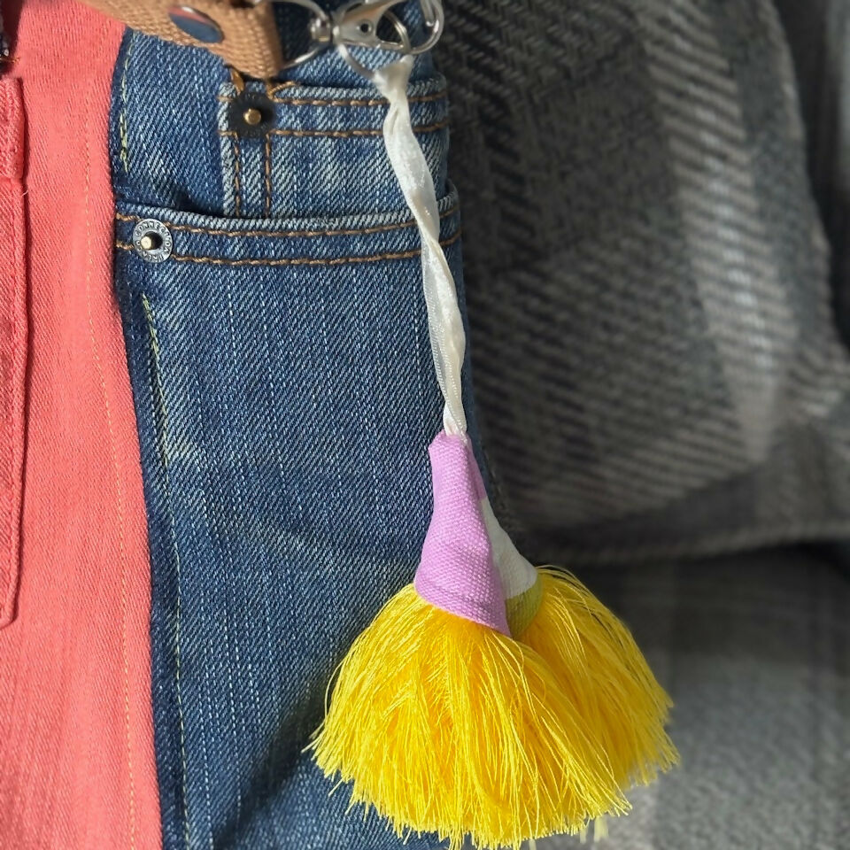 Unique Bag Handbag Made From Upcycled Jeans And Fabric With Detachable Handle And Gonk Decoration