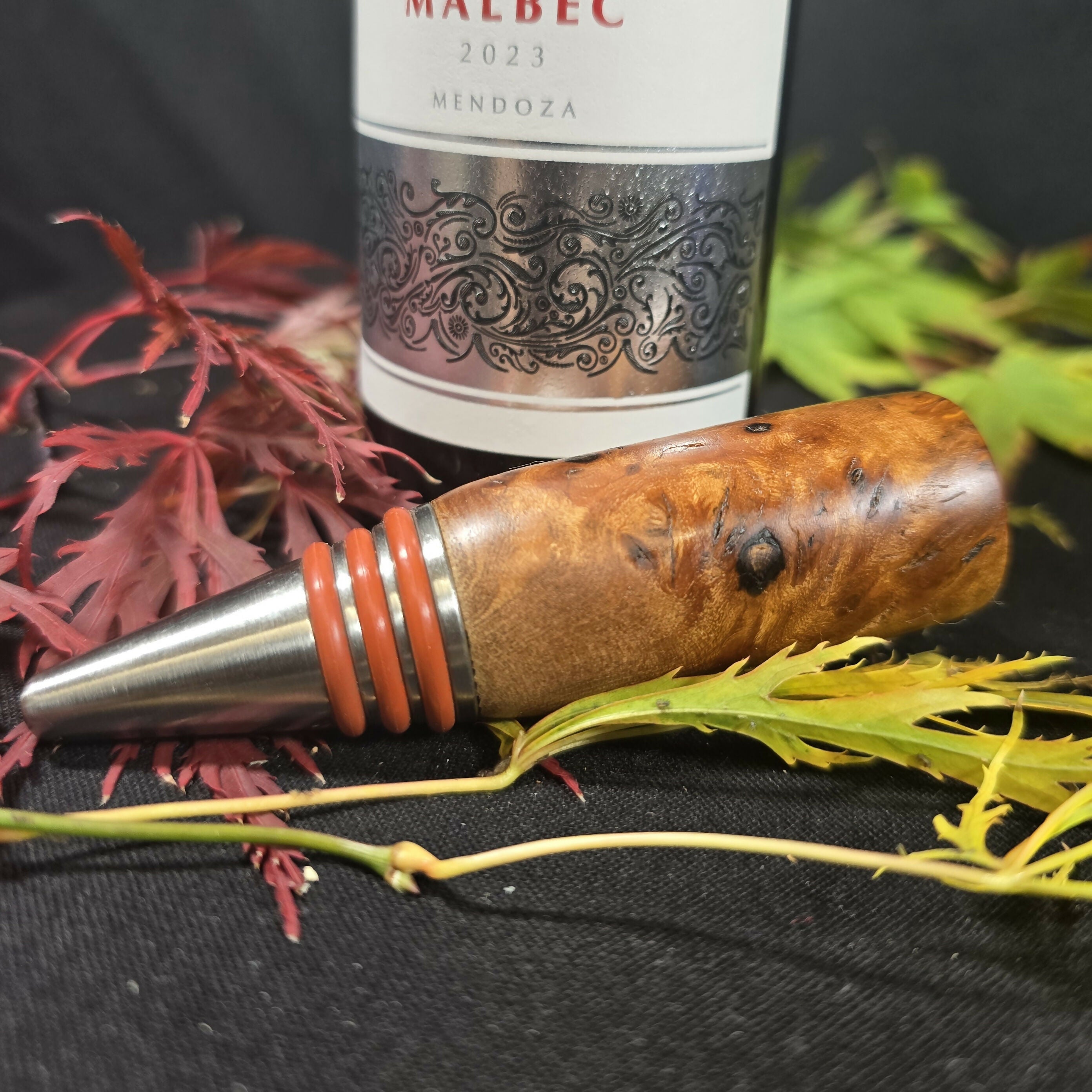 Hand Turned Elm Burr Wine Bottle Stopper