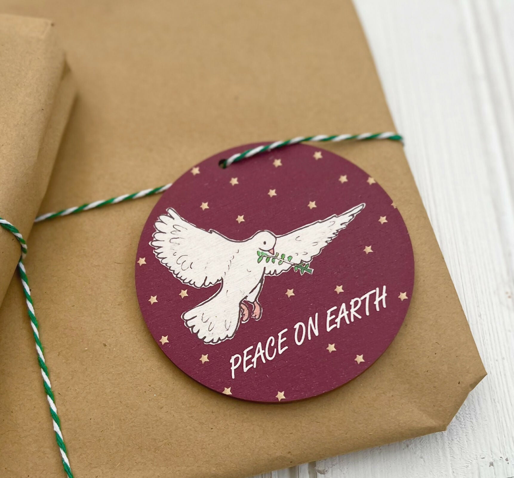 Wooden Christmas Decoration - 'Peace on Earth' Design