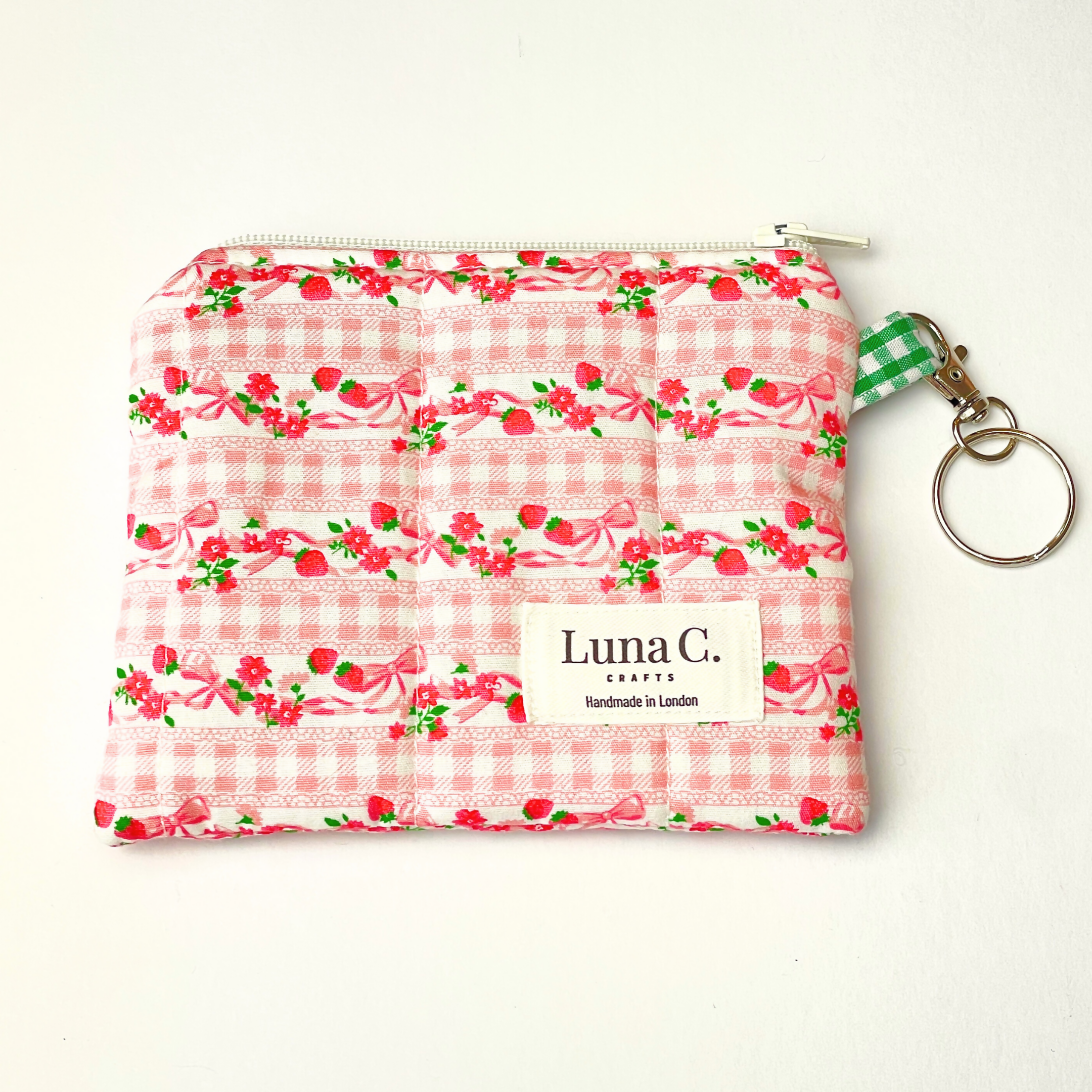 Light Pink Red Cherries Quilted Zipped Keychain Wallet