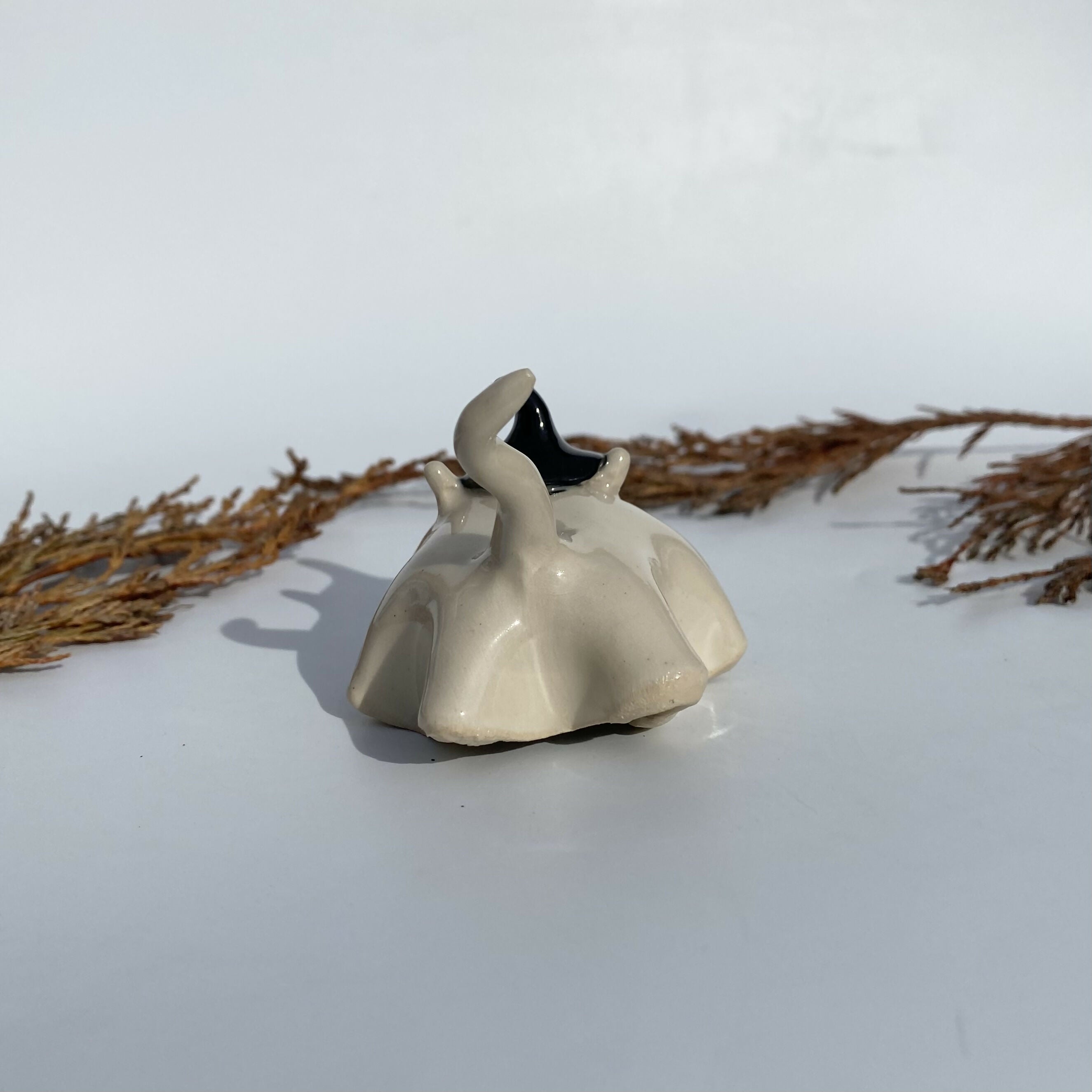 Handmade Ceramic Cat Ghost With Witches Hat