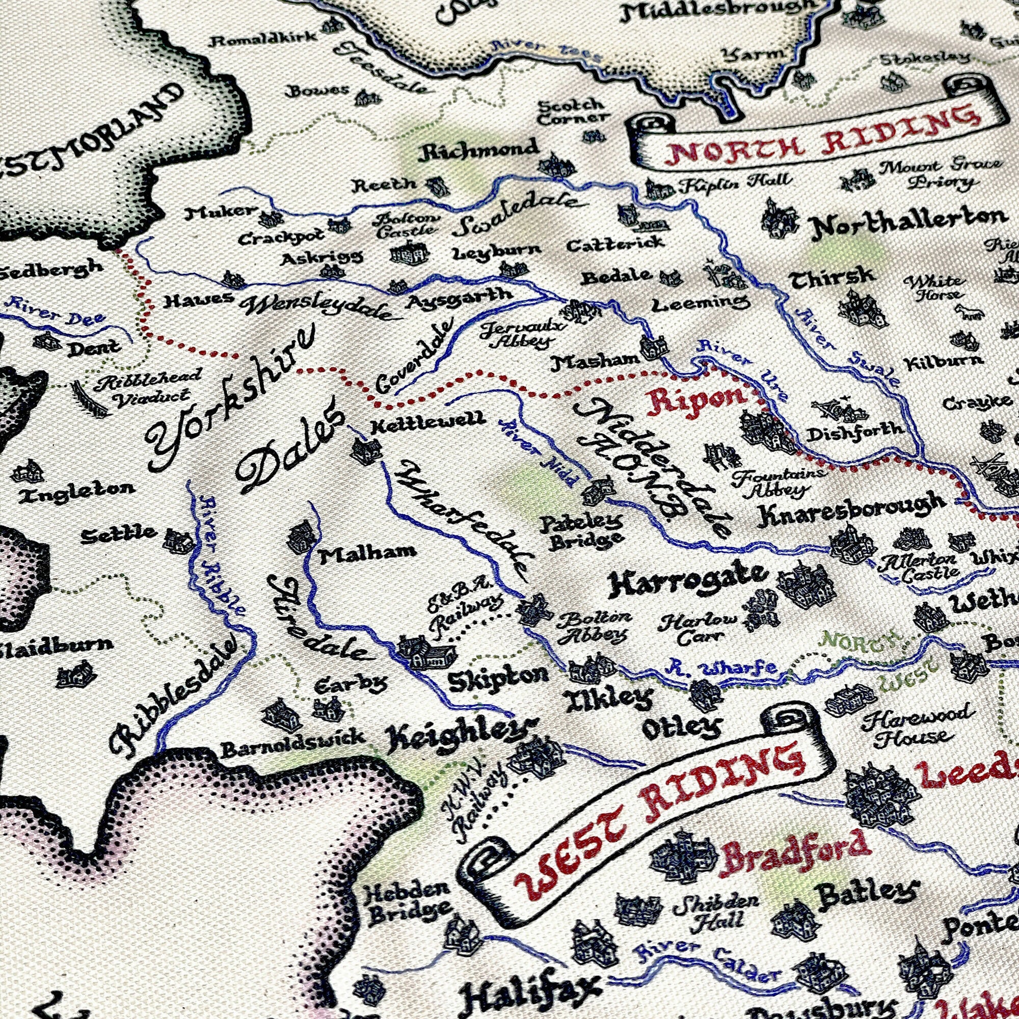 Yorkshire Ridings Map Tea Towel