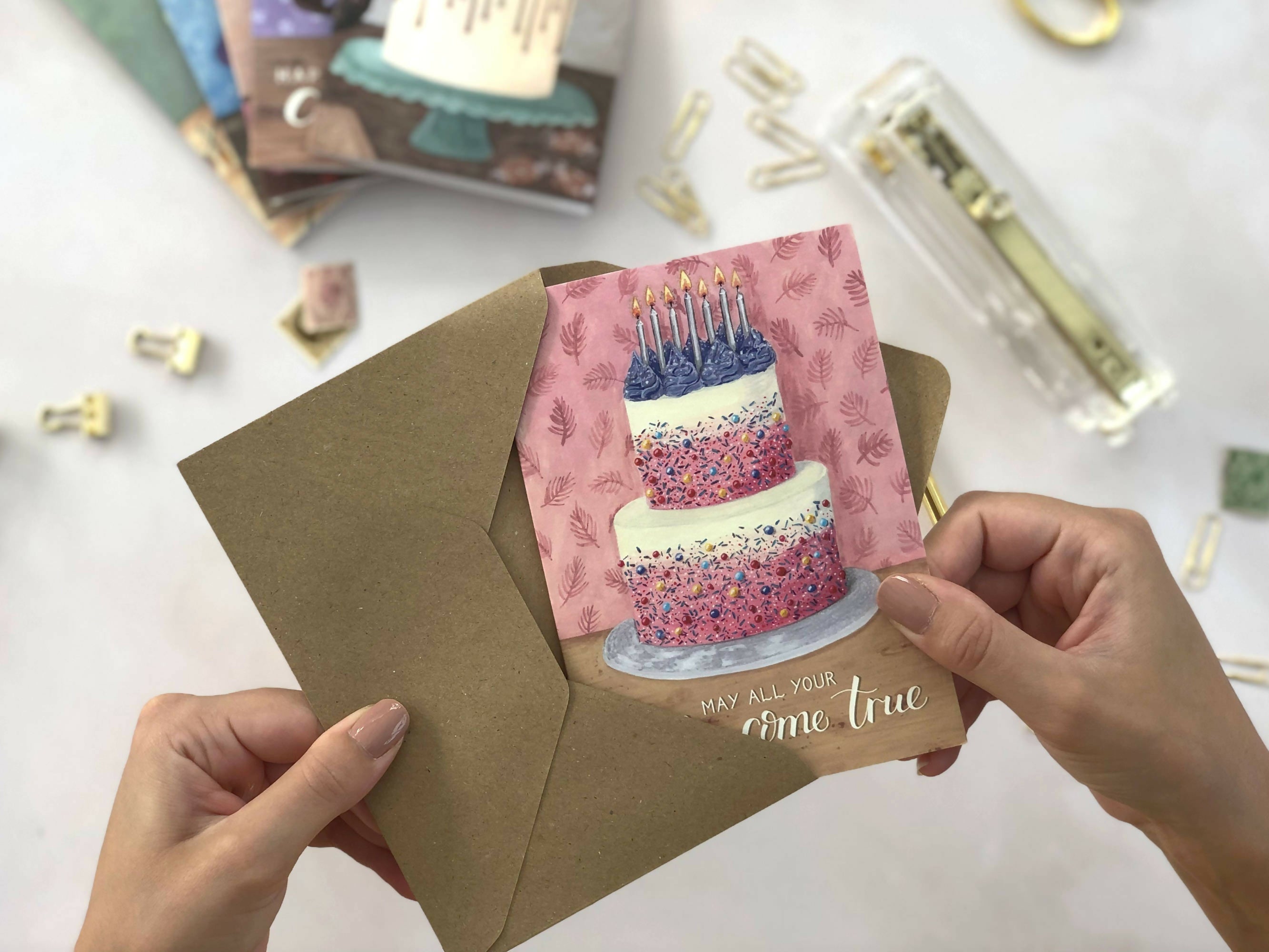 Pink Birthday Cake A6 Greeting Card