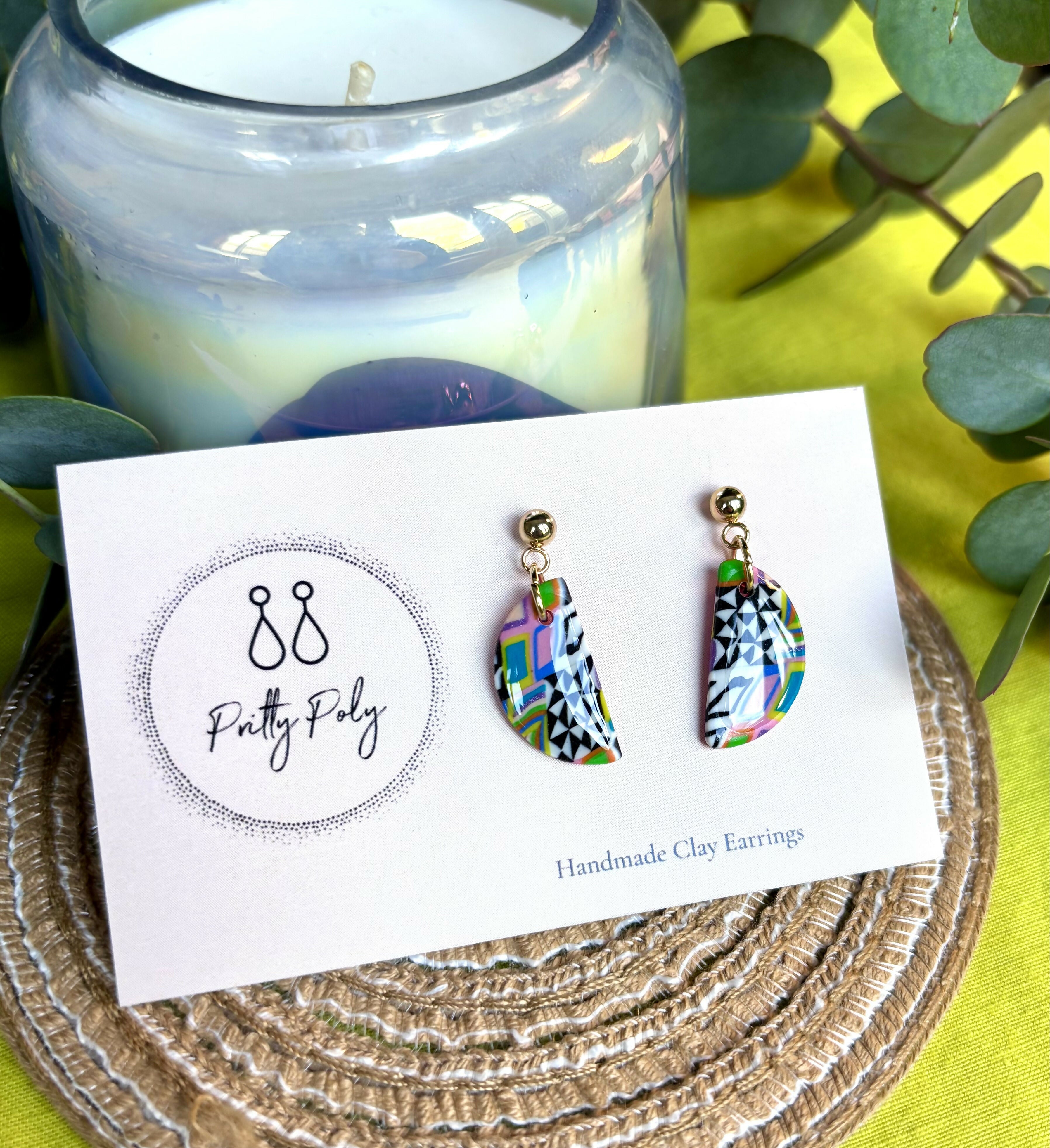 Funky Pattern Collection - Small Semi Circle Polymer Clay Earrings