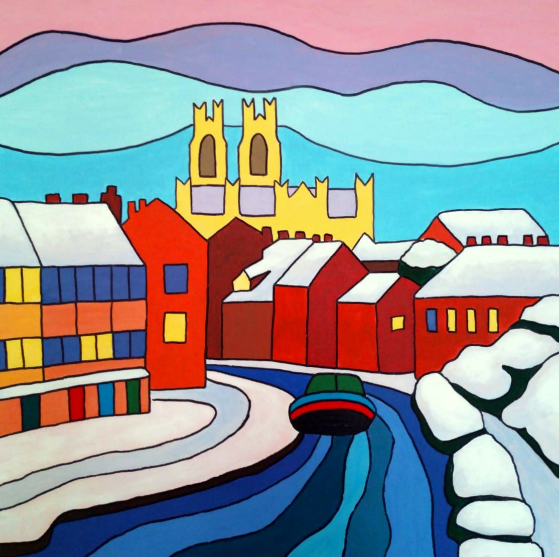 Beckside in Snow Mounted Print