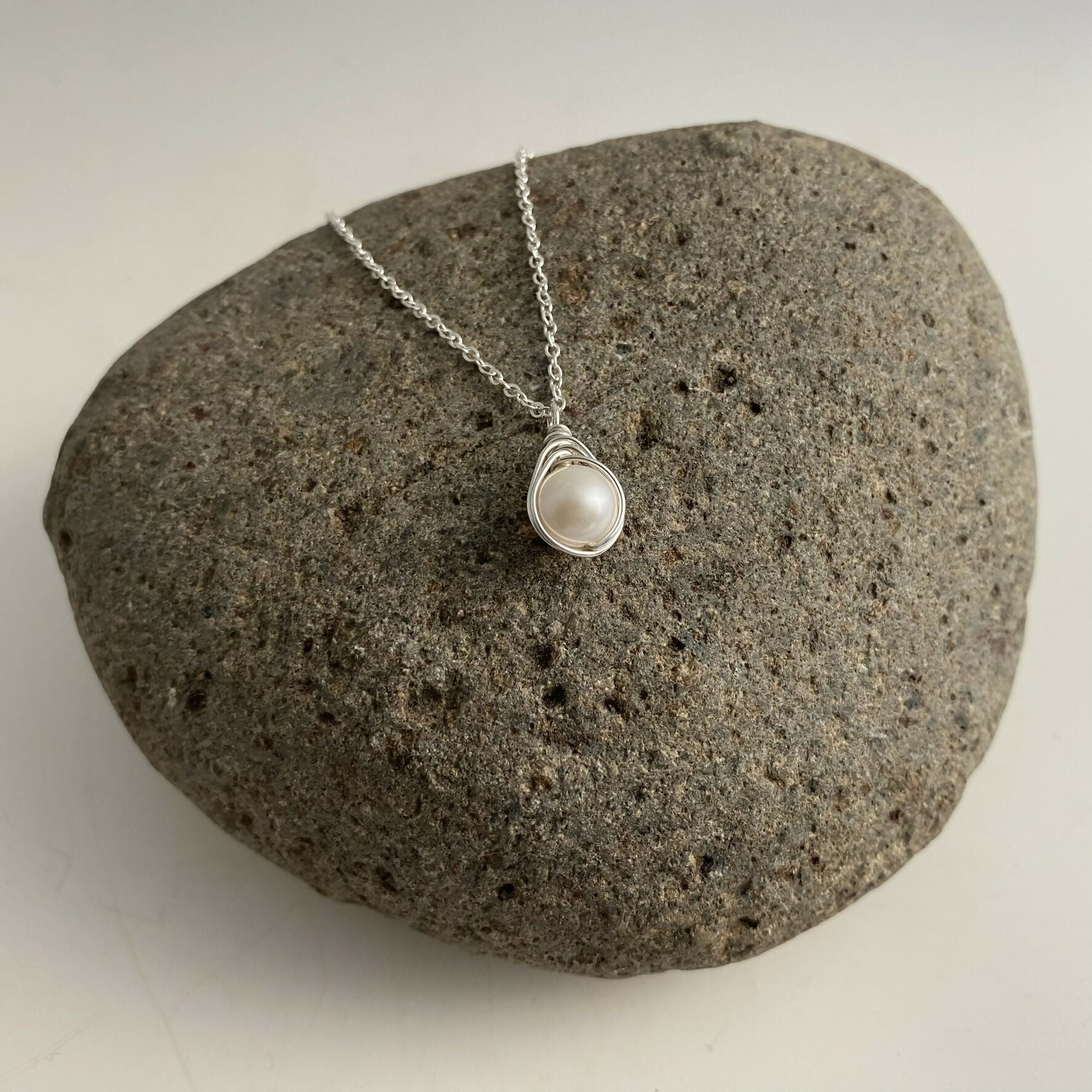 Pearl Drop Necklace, Sterling Silver