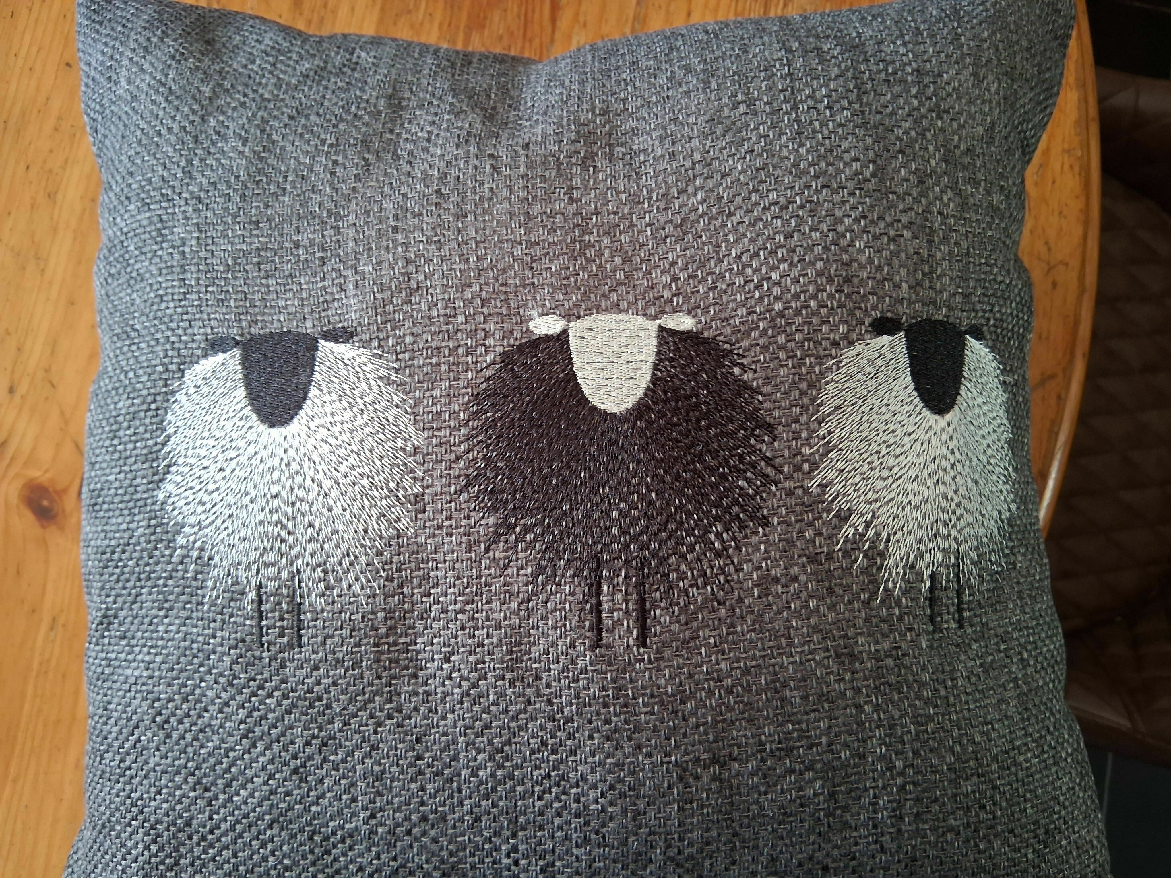 Embroidered Three Sheep Scatter Cushion In Grey