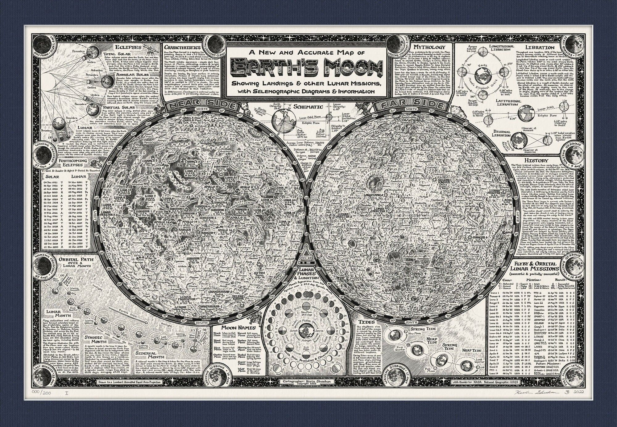 Moon Map Hand Drawn Fine Art Print