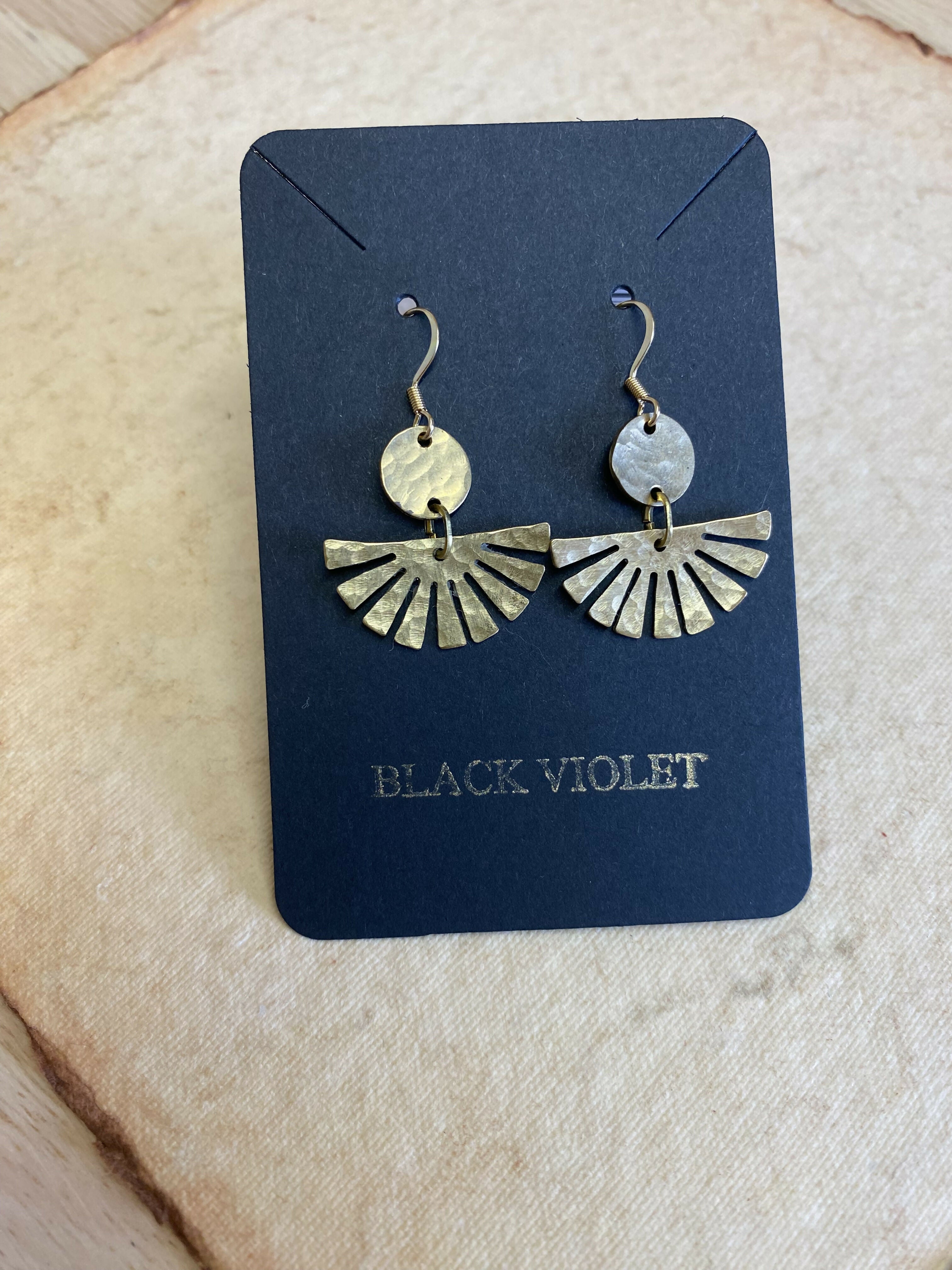Hammered Brass Ancient Sun Earrings