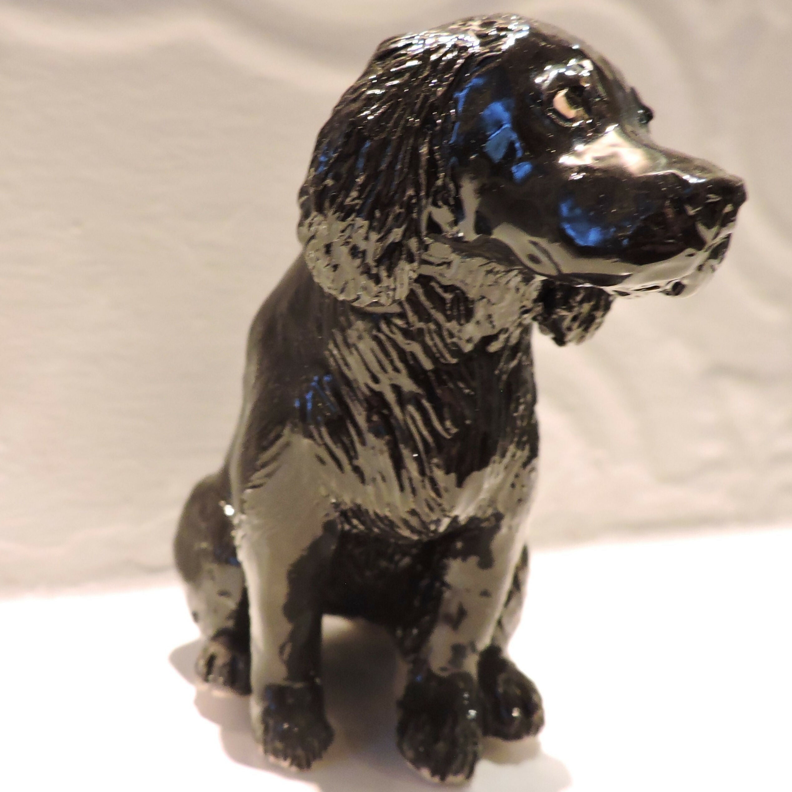 Ceramic Black Cocker Spaniel dog sculpture