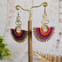 Rainbow Macrame Earrings; Statement Colourful Gold Wire Spiral Exotic Thai Boho Earrings