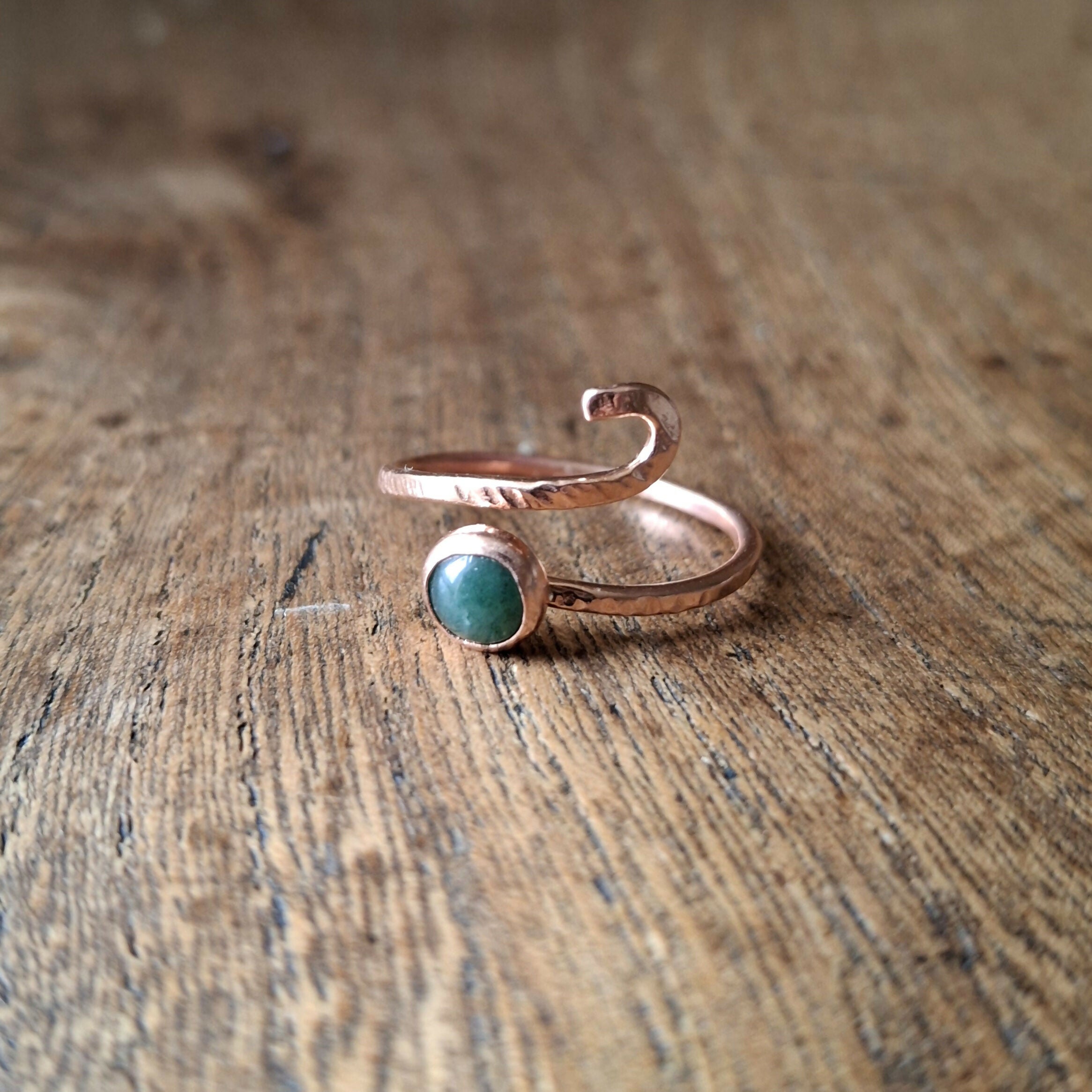 Handmade Adjustable Copper Moss Agate Ring Size R