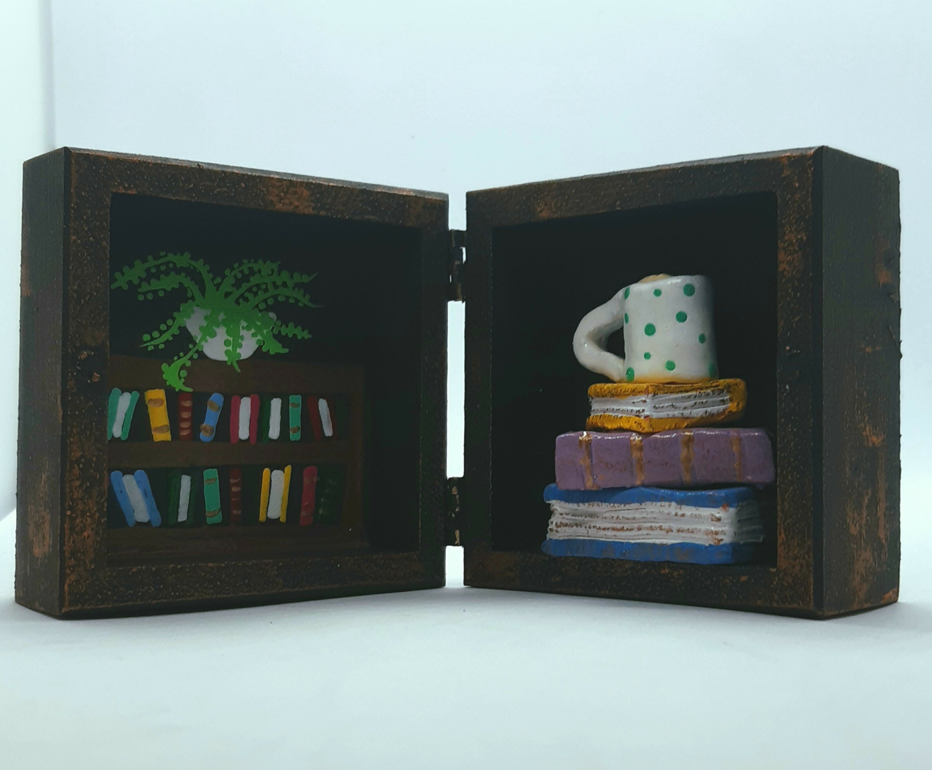 Clay Book and Mug Diorama in a Painted Box
