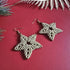 Christmas Macrame Star Earrings; Festive Sparkly Gold knotted Cord Handmade Artisan Earrings