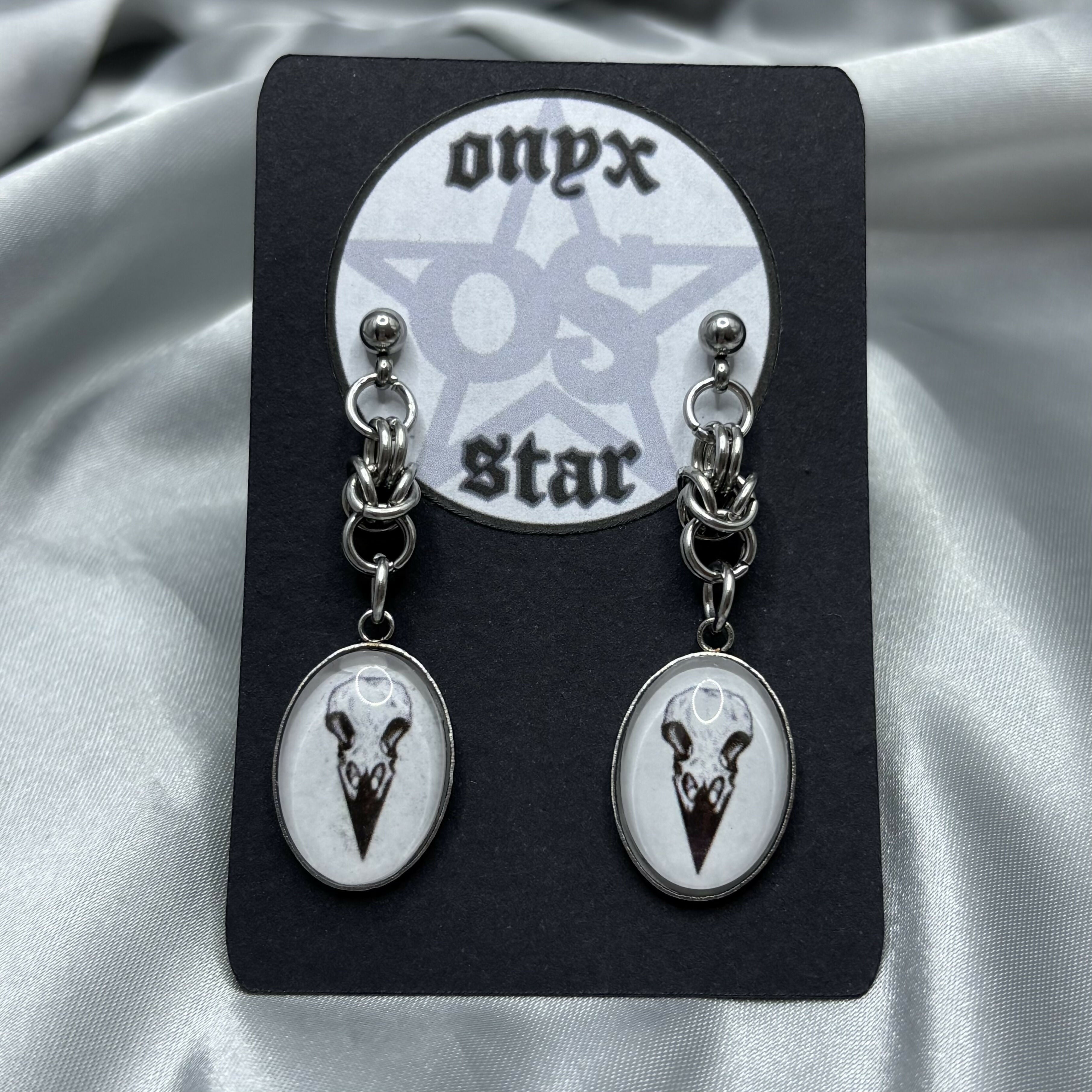 Crow Skull Chainmail Earrings