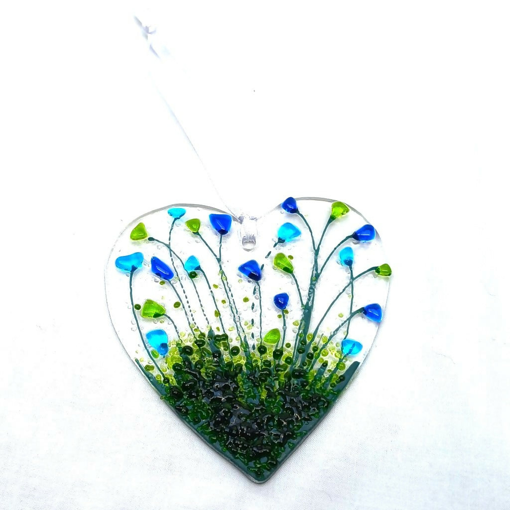 Fused Glass Hanging Heart (Blue)