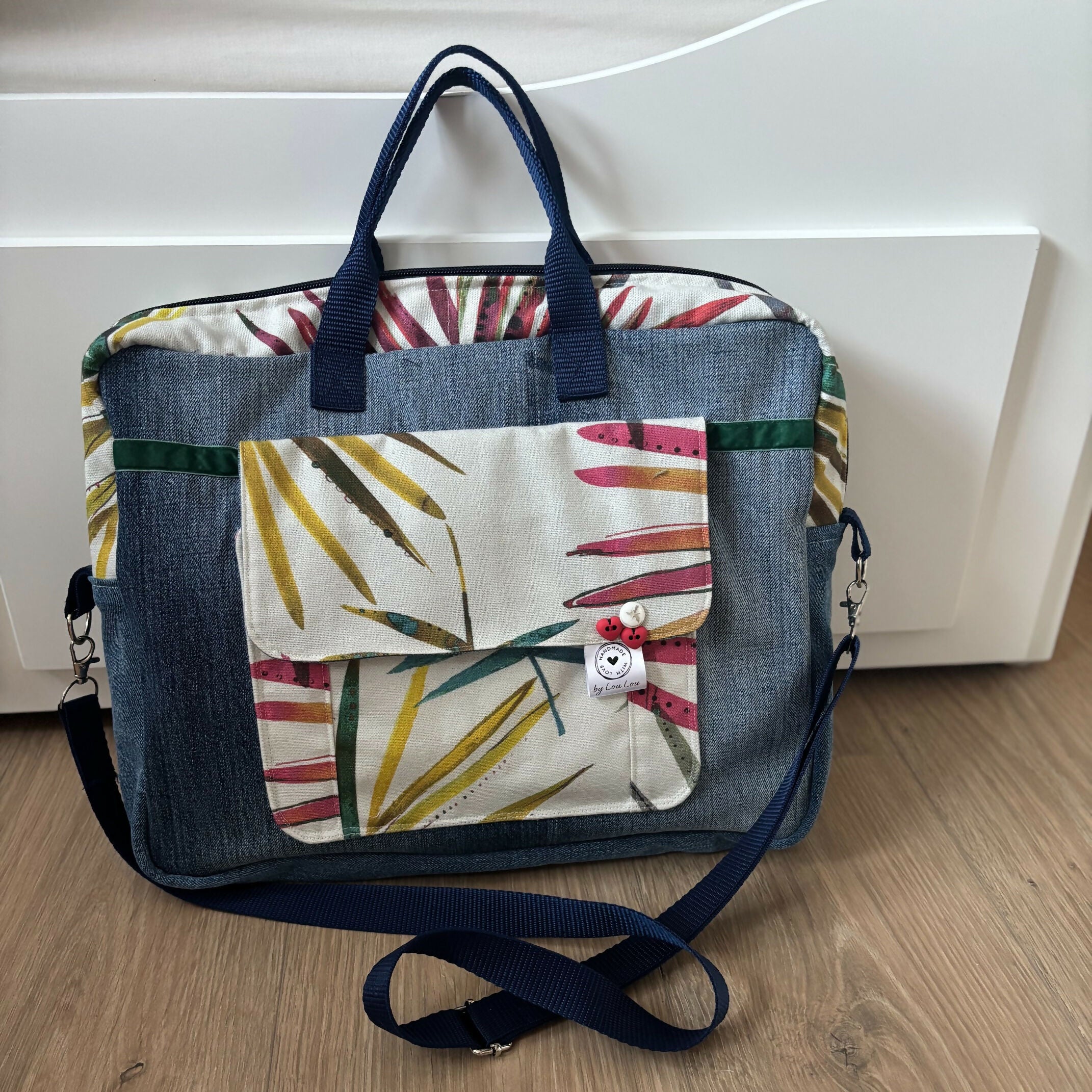 Unique Large Laptop Bag Case Made From Upcycled Jeans With Adjustable strap