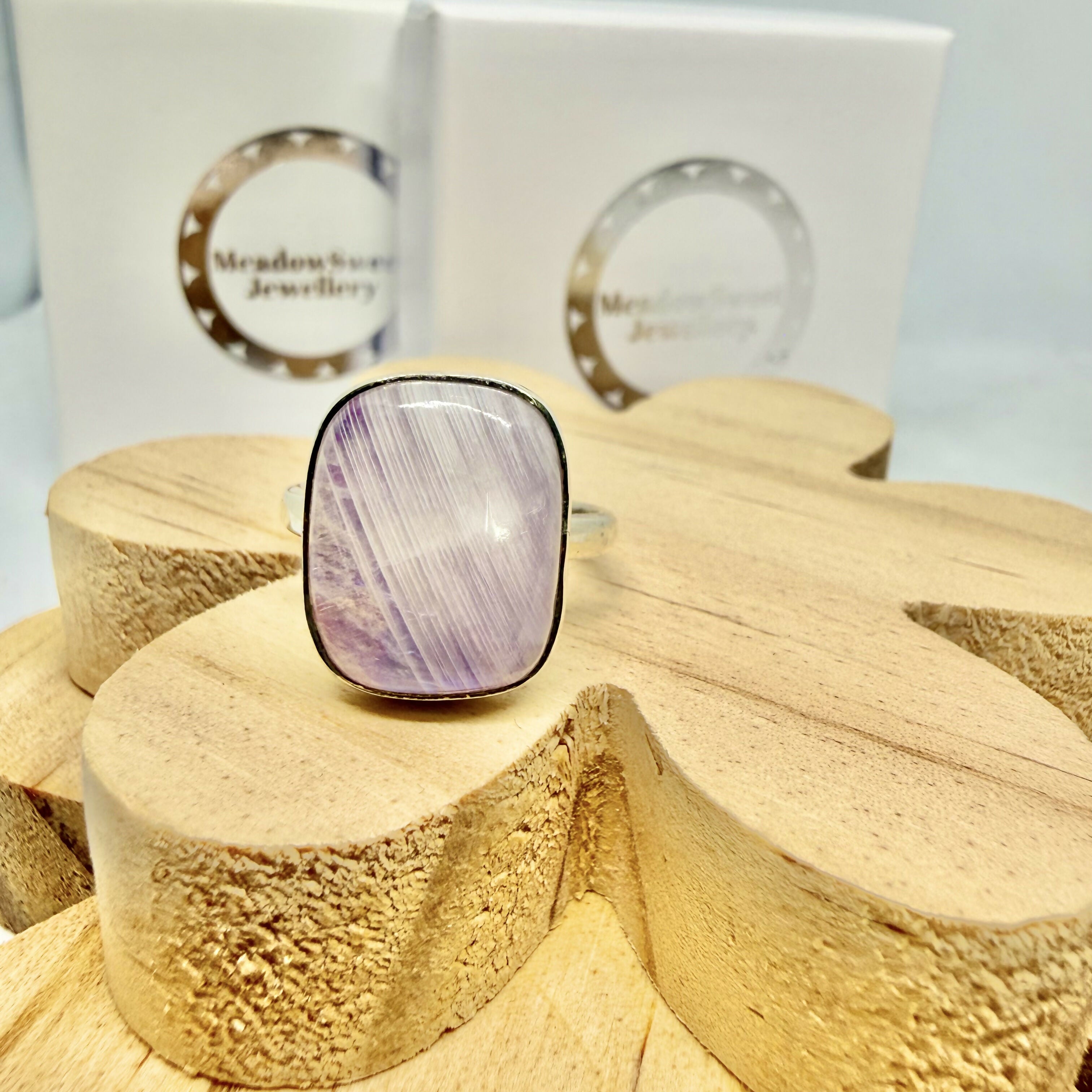 PINK MOONSTONE RECTANGULAR RING SIZE Q