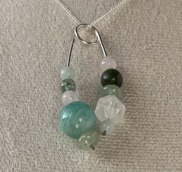 HEALING CRYSTAL & STERLING SILVER SLIDING BEAD PENDANT TO HELP BALANCE YOUR HEART CHAKRA