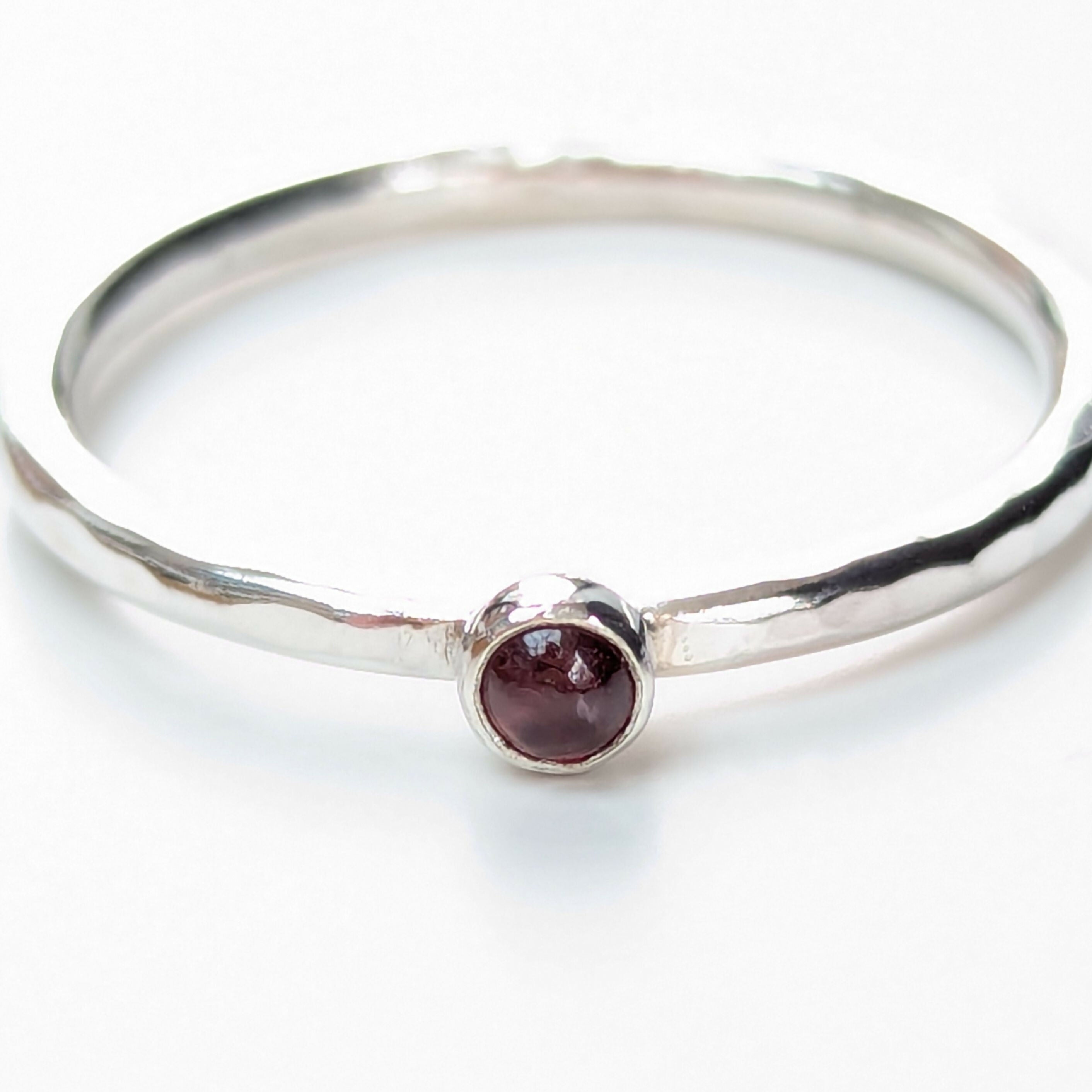 Sterling Silver Hammered Gemstone Stacking Ring - Handmade