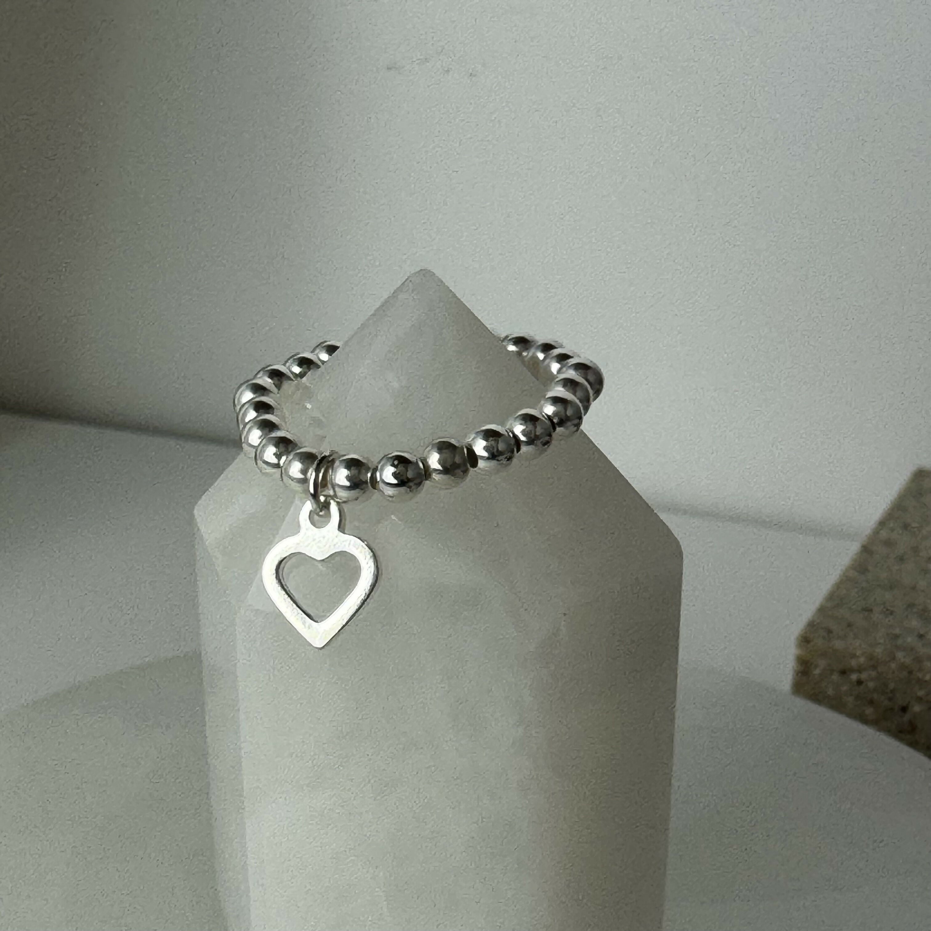 Sterling Silver Stretch Charm Beaded Rings