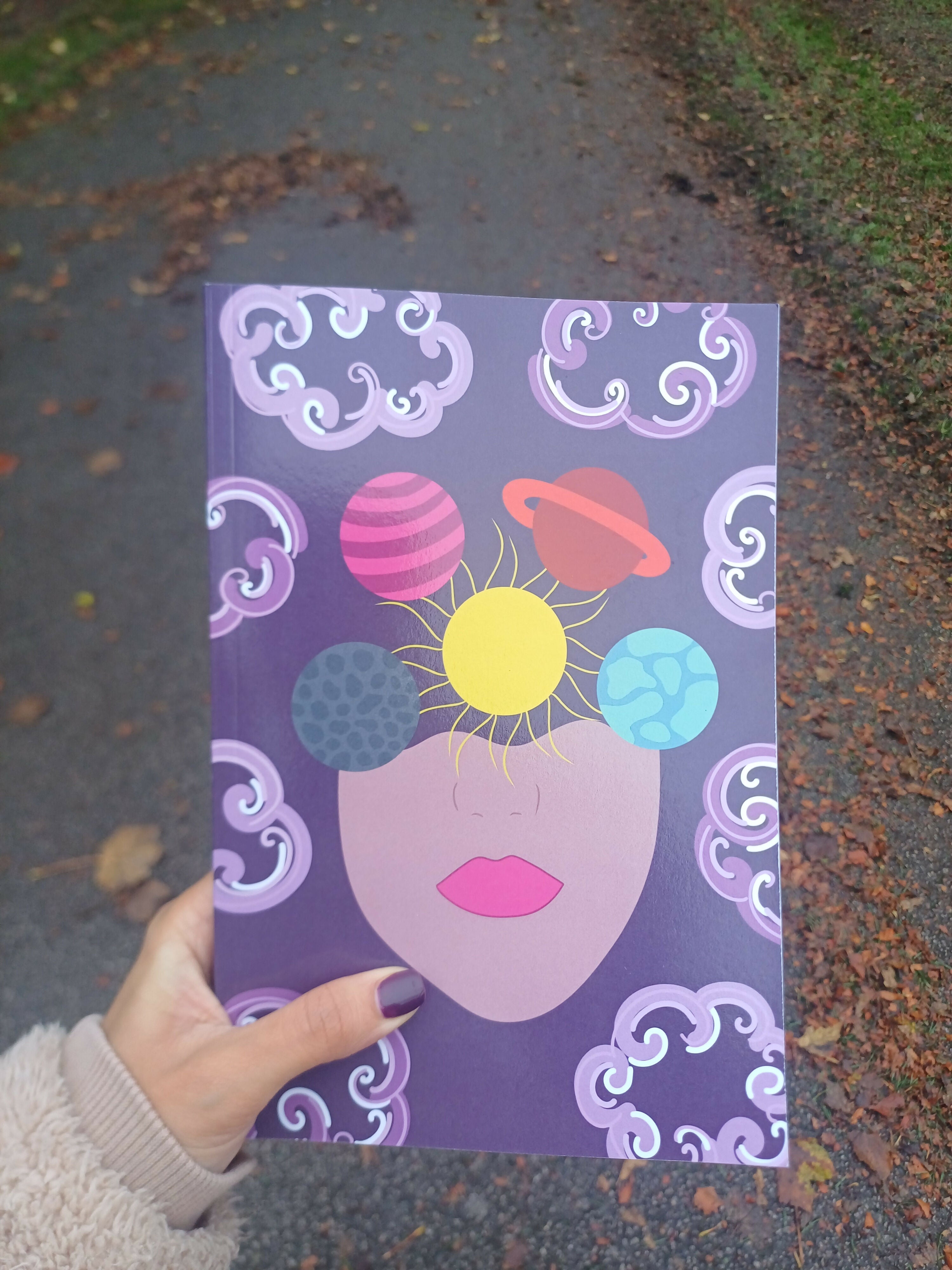 Planets and clouds notebook | purple journal | 108 lined pages | 6 x 9 inches