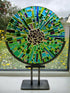 Fused Glass Large Disc - Blue and Green with Industrial Style Stand