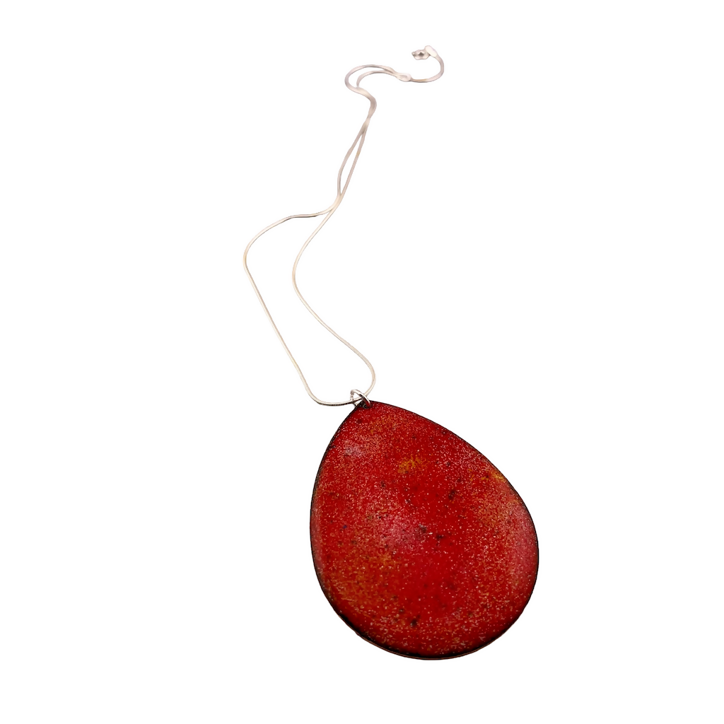 Red Enamel Oval Pendant On Sterling Silver Chain