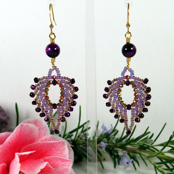 Magenta Peacock Feather Earrings
