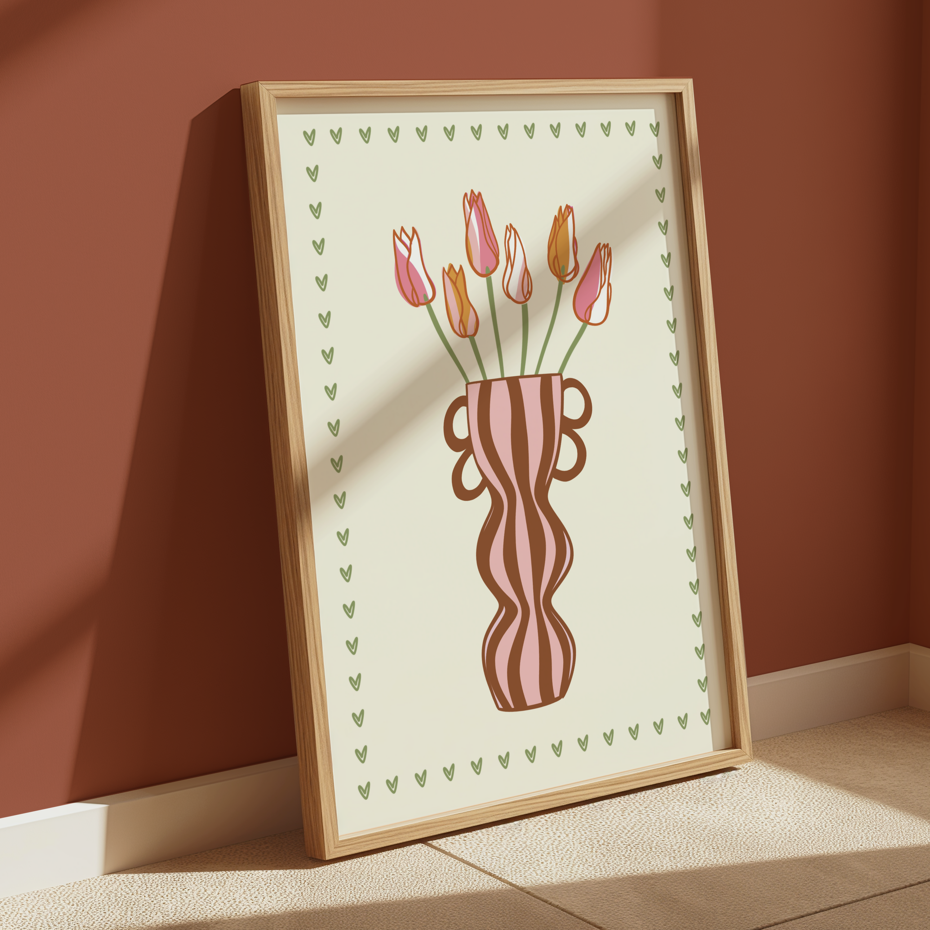 Striped Tulip Vase Print in Brown