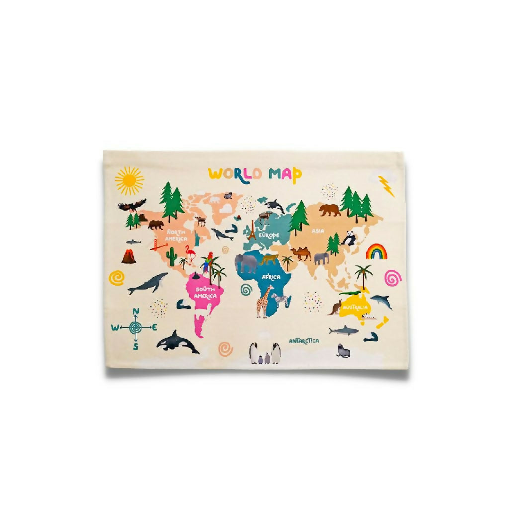 Colourful Animal World Map Wall hanging