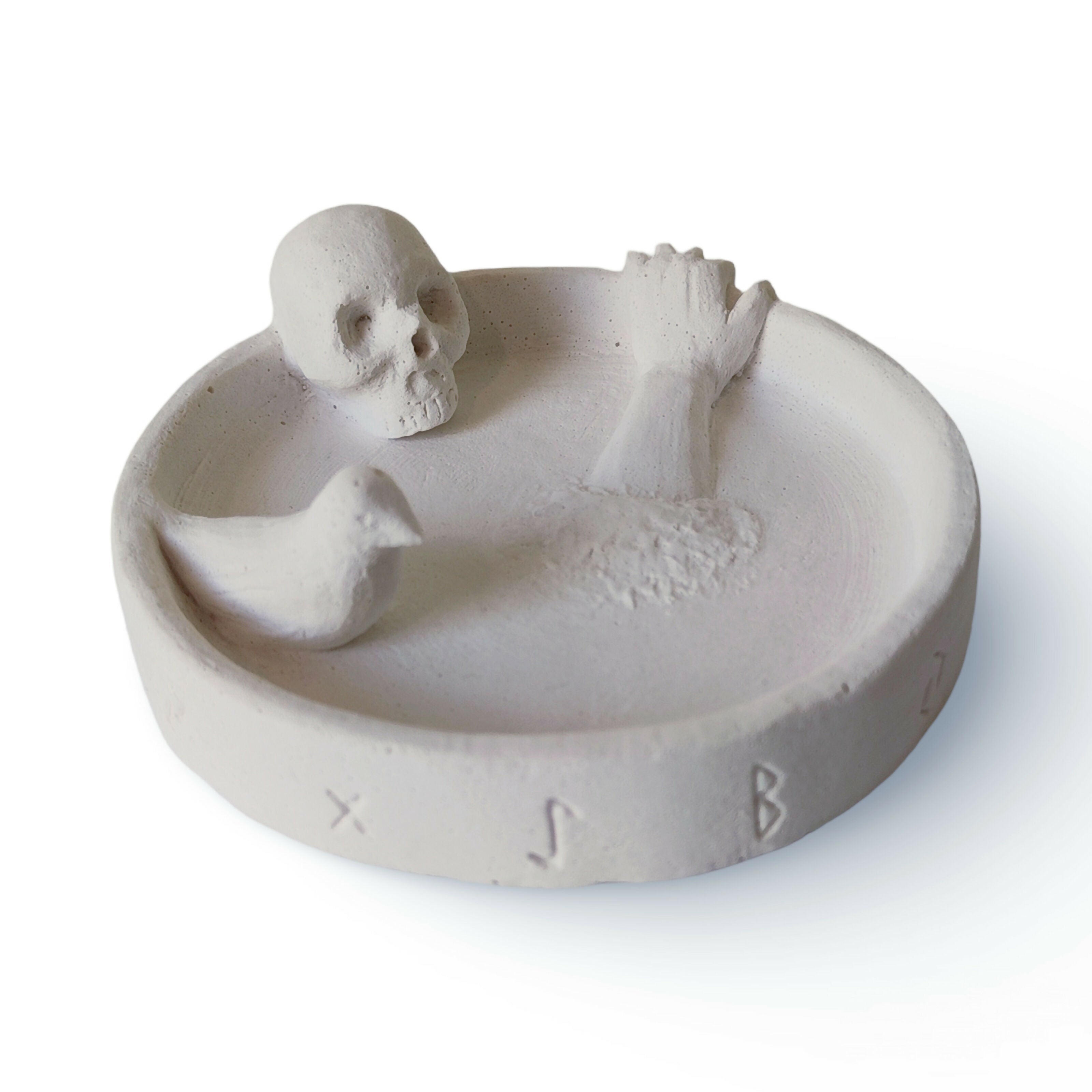 Hand-Sculpted Trinket Dish / Skull, Raven, Hand Sculpture